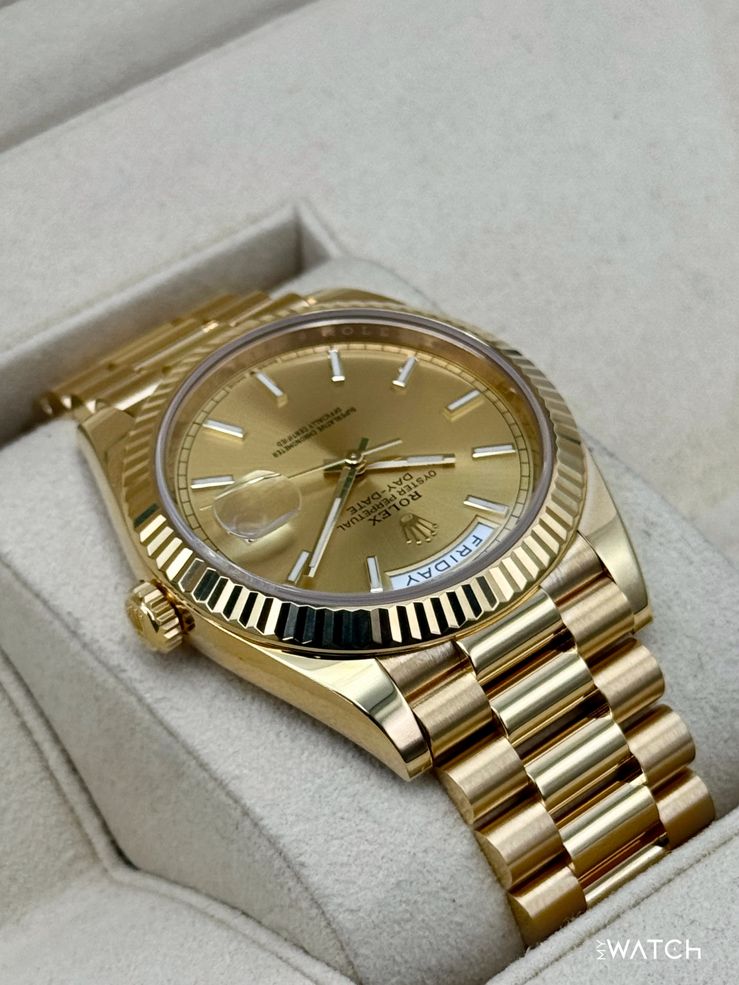 2020 Rolex Day-Date 40mm 228238 Champagne Stick Dial - MyWatchLLC