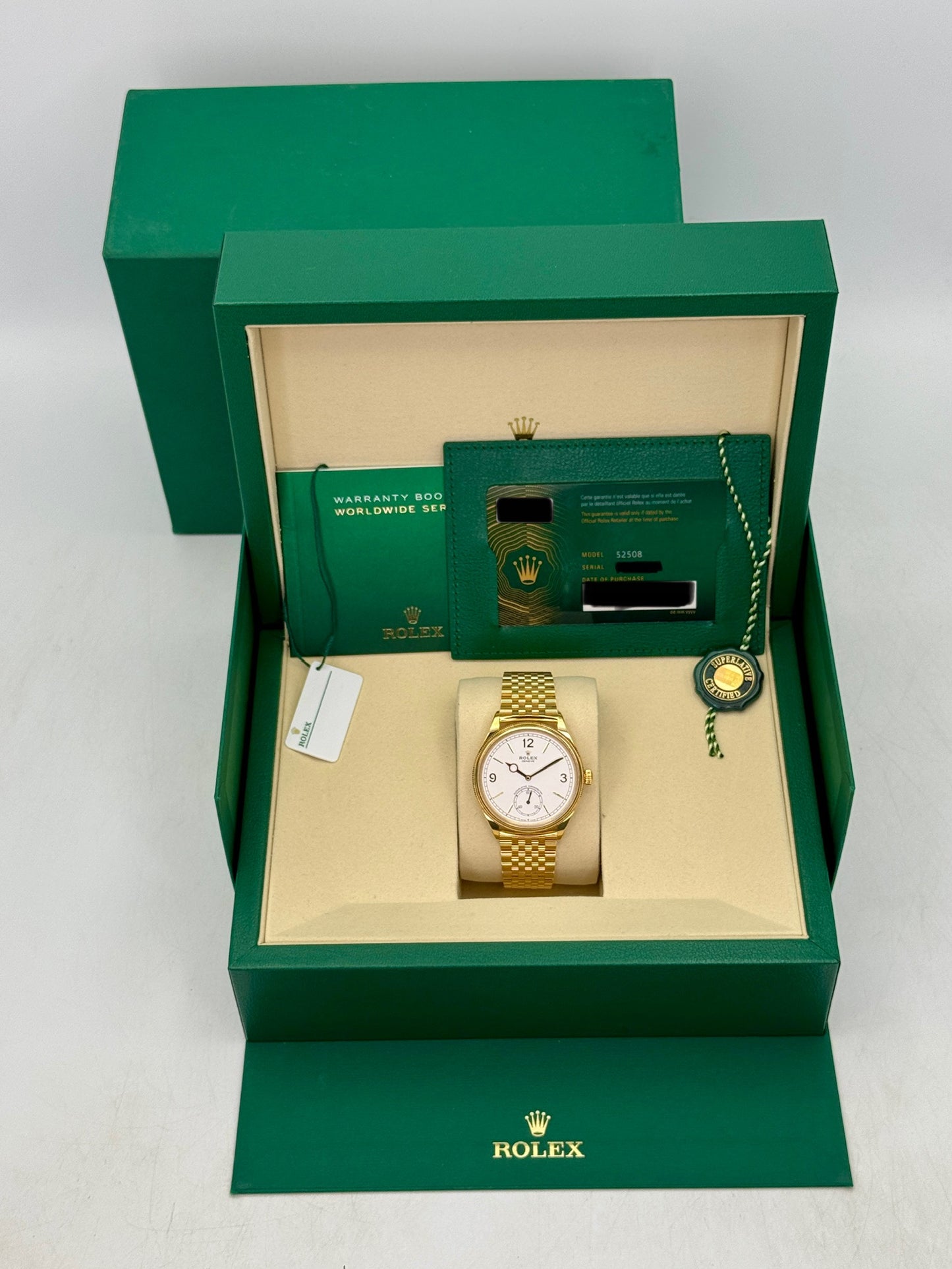 NEW 2026 Rolex 1908 39mm 52508 Yellow Gold Settimo Bracelet White Dial