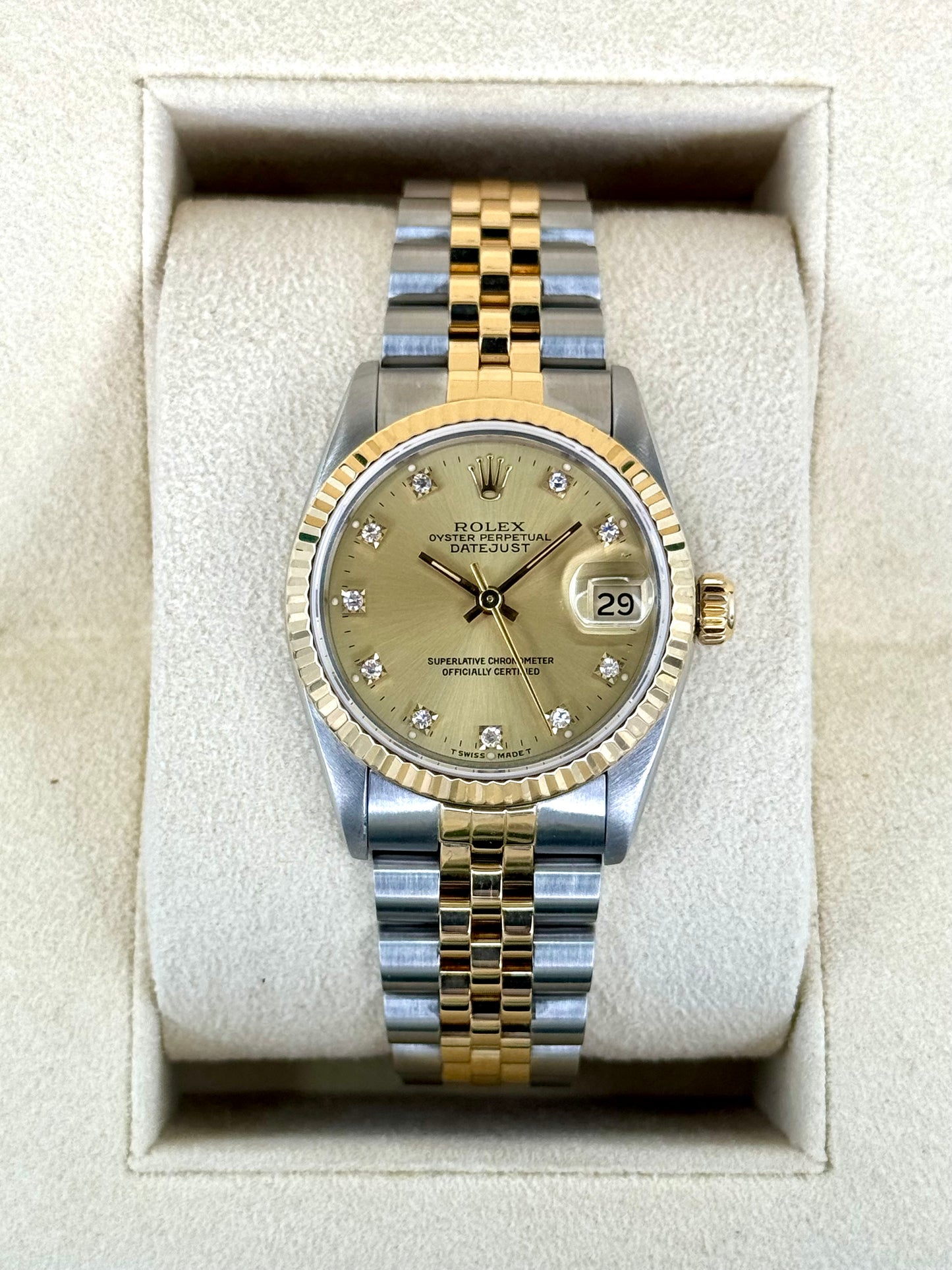 1991 Rolex Datejust 31mm 68273 Two-Tone Jubilee Champagne Diamond DIal