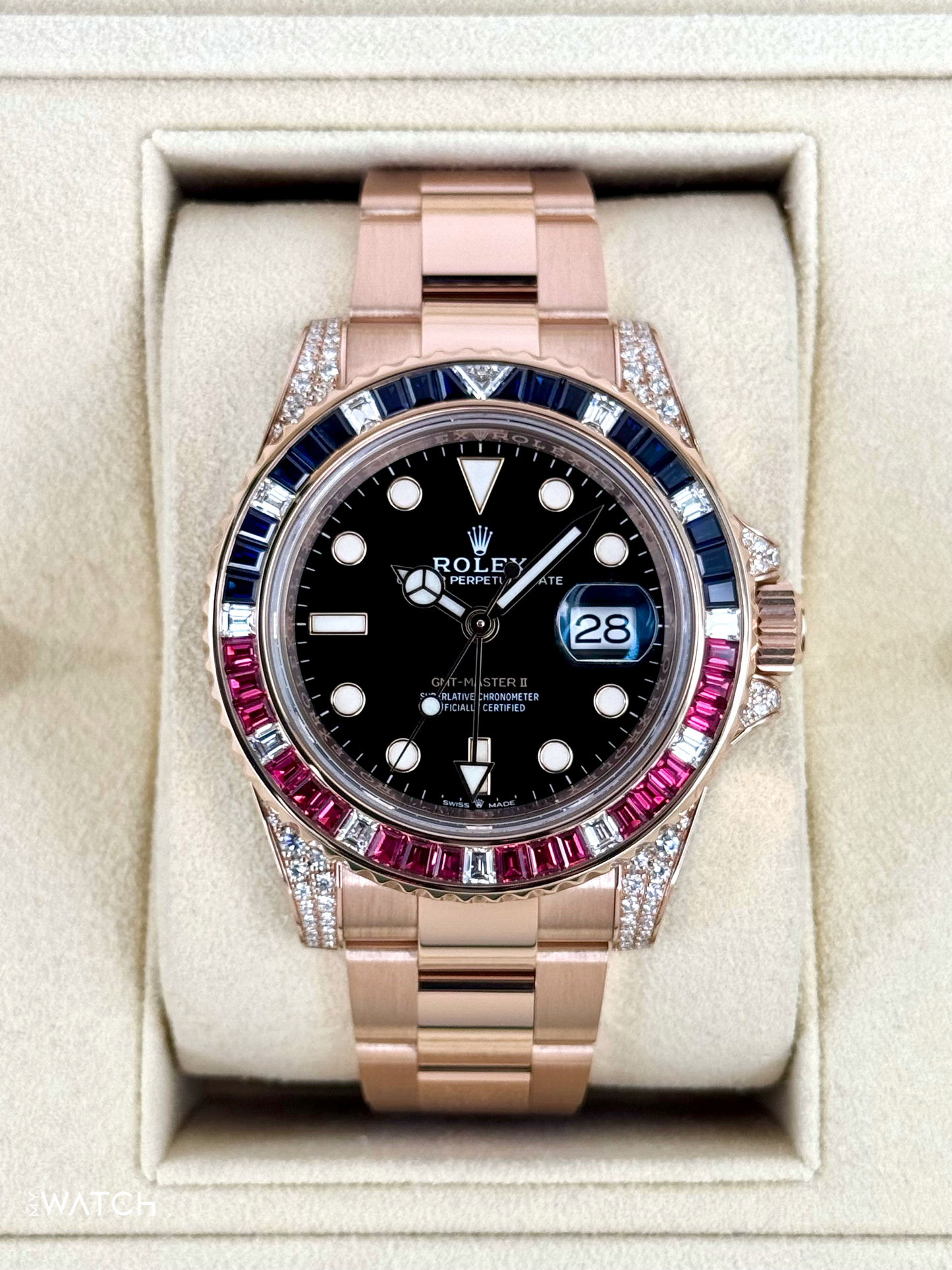2021 Rolex GMT-Master II 40mm 126755SARU Rose Gold Sapphire and Ruby