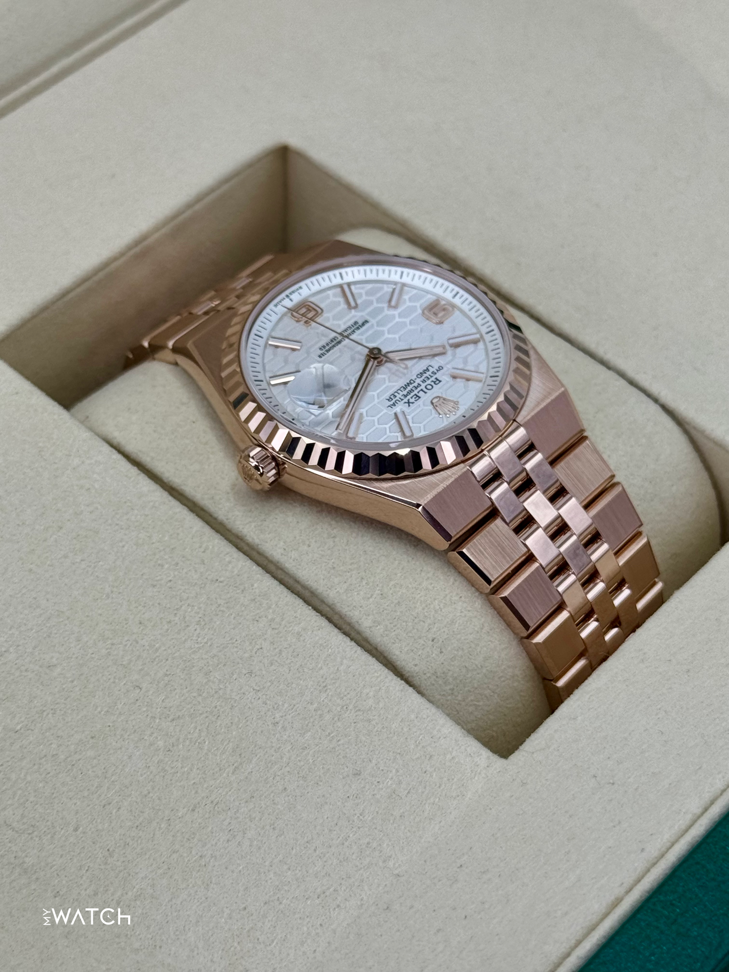 2025 Rolex Land-Dweller 36mm 127235 Rose Gold Flat Jubilee White Dial