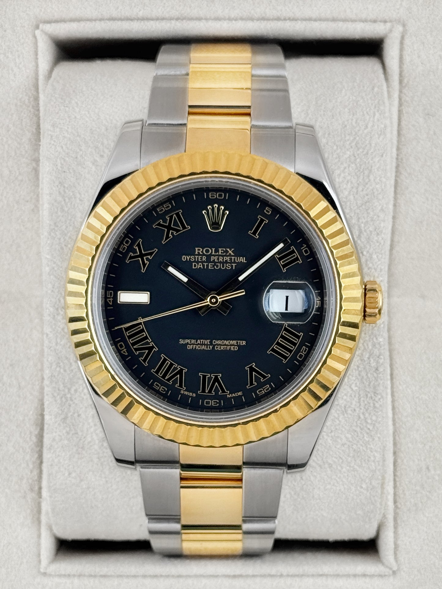 2010 Rolex Datejust II 41mm 116333 Two-Tone Oyster Grey Black Roman Numeral Dial