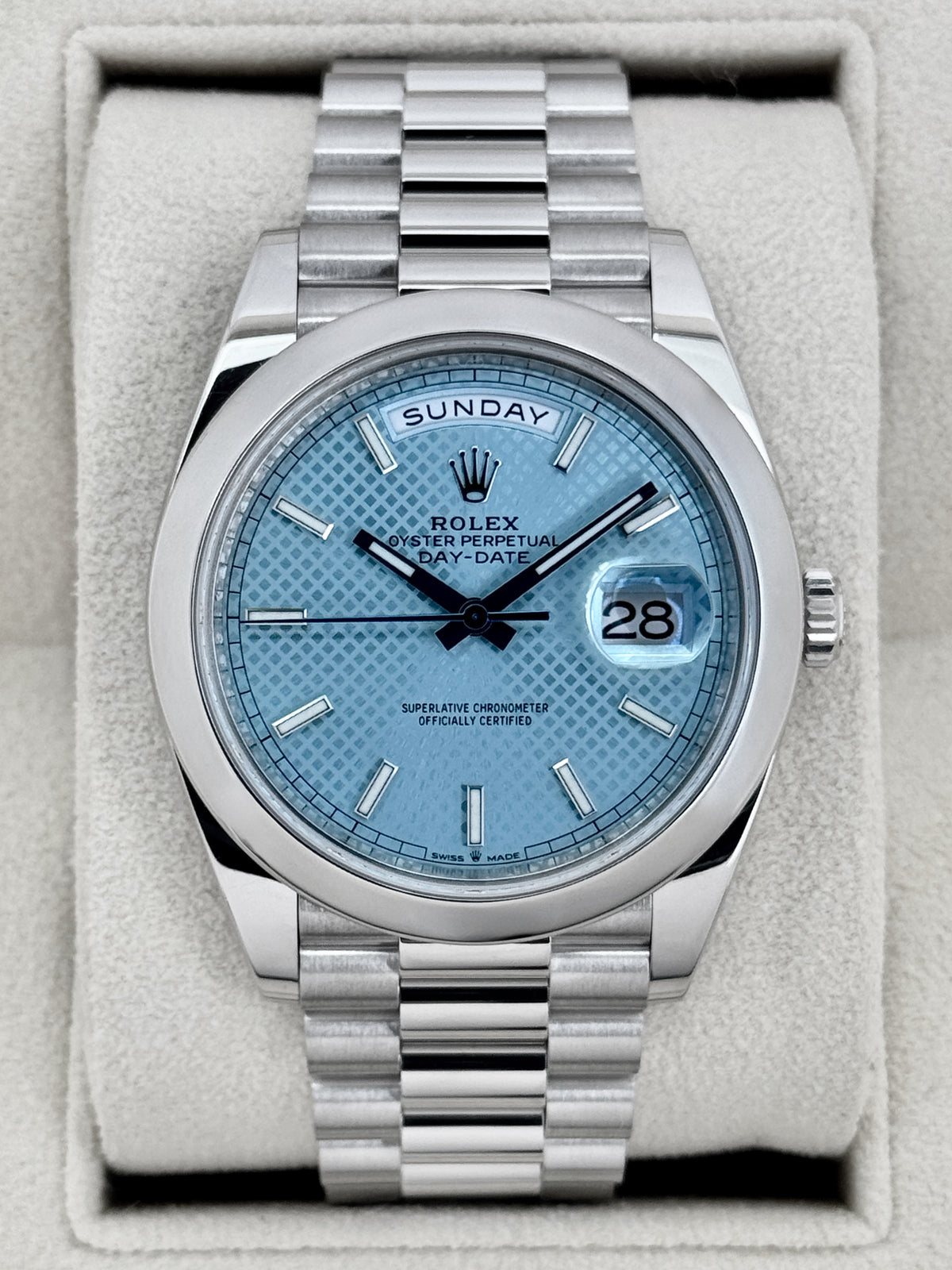 2022 Rolex Day-Date 40mm 228206 Platinum Blue Motif Dial