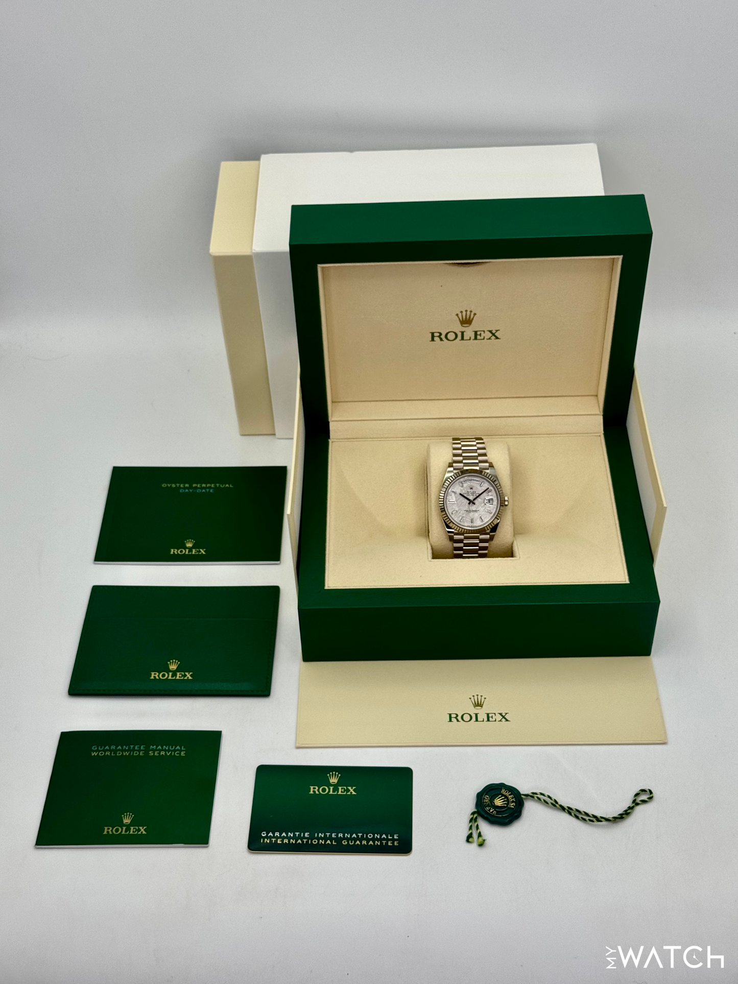 2025 Rolex Day-Date 40mm 228239 Presidential White Gold Meteorite Diamond Dial - MyWatchLLC