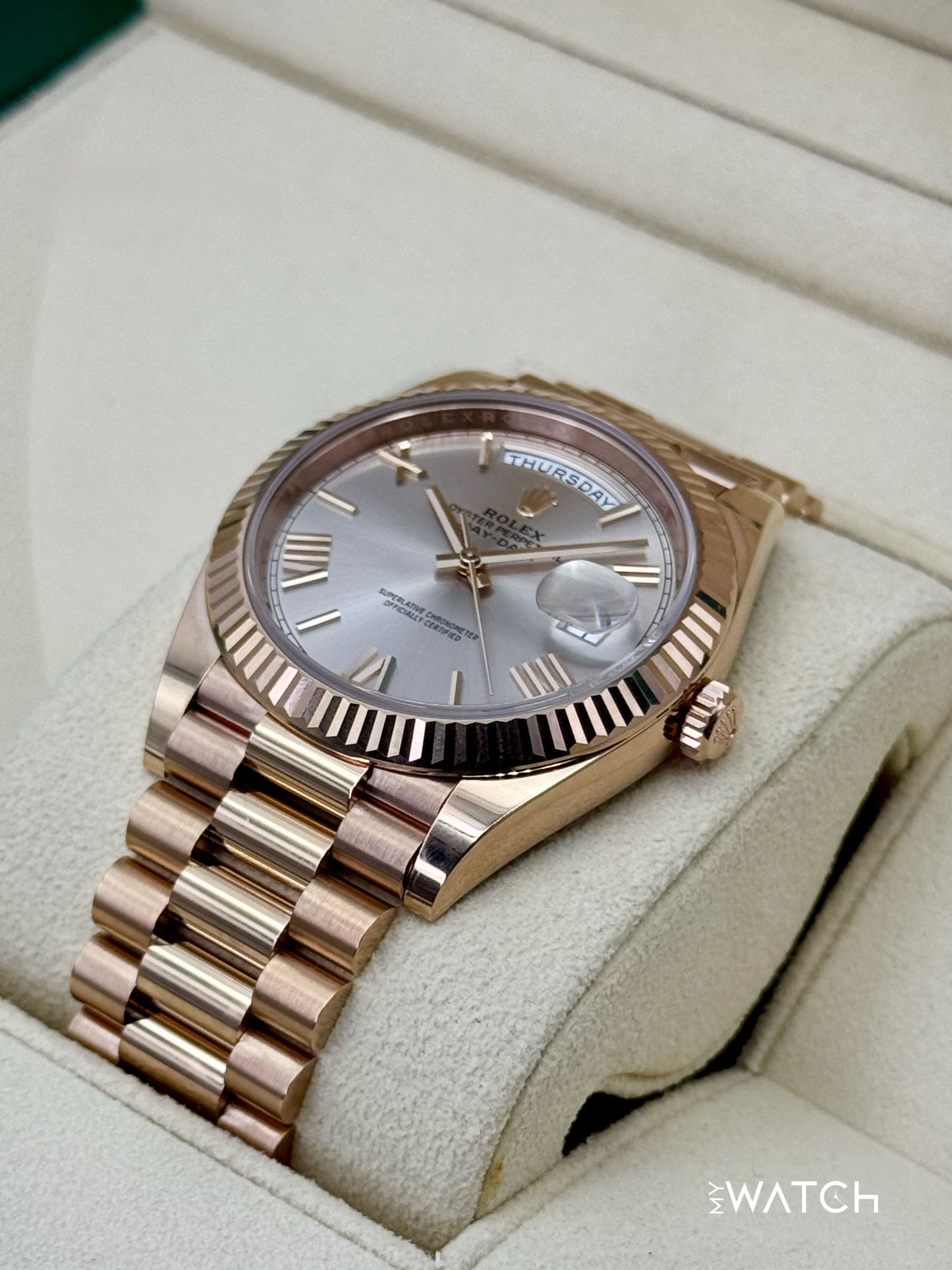 2023 Rolex Day-Date 40mm 228235 Presidential Rose Gold Sundust Dial
