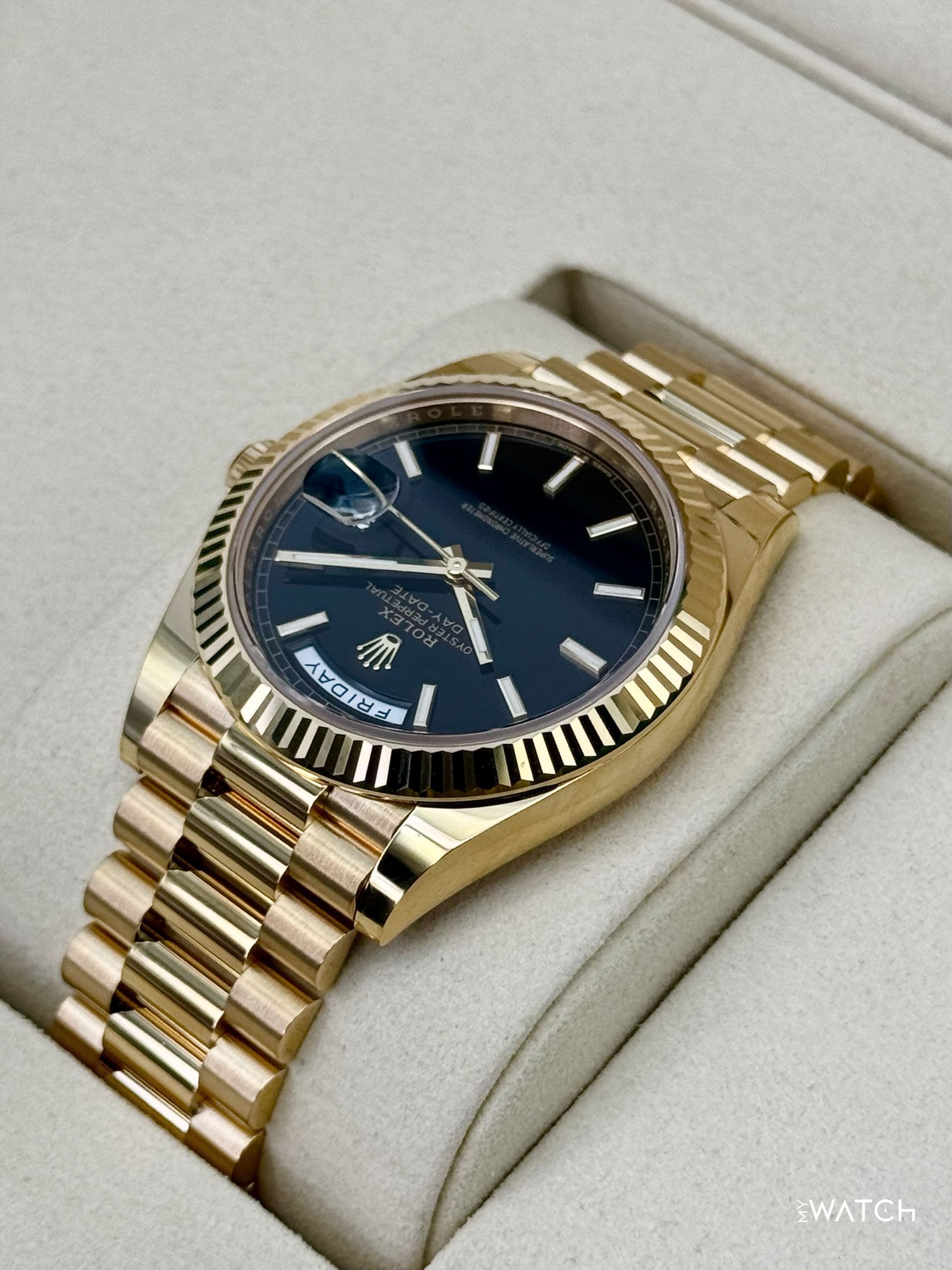 NEW 2026 Rolex Day-Date 40mm 228238 Yellow Gold Black Dial - MyWatchLLC