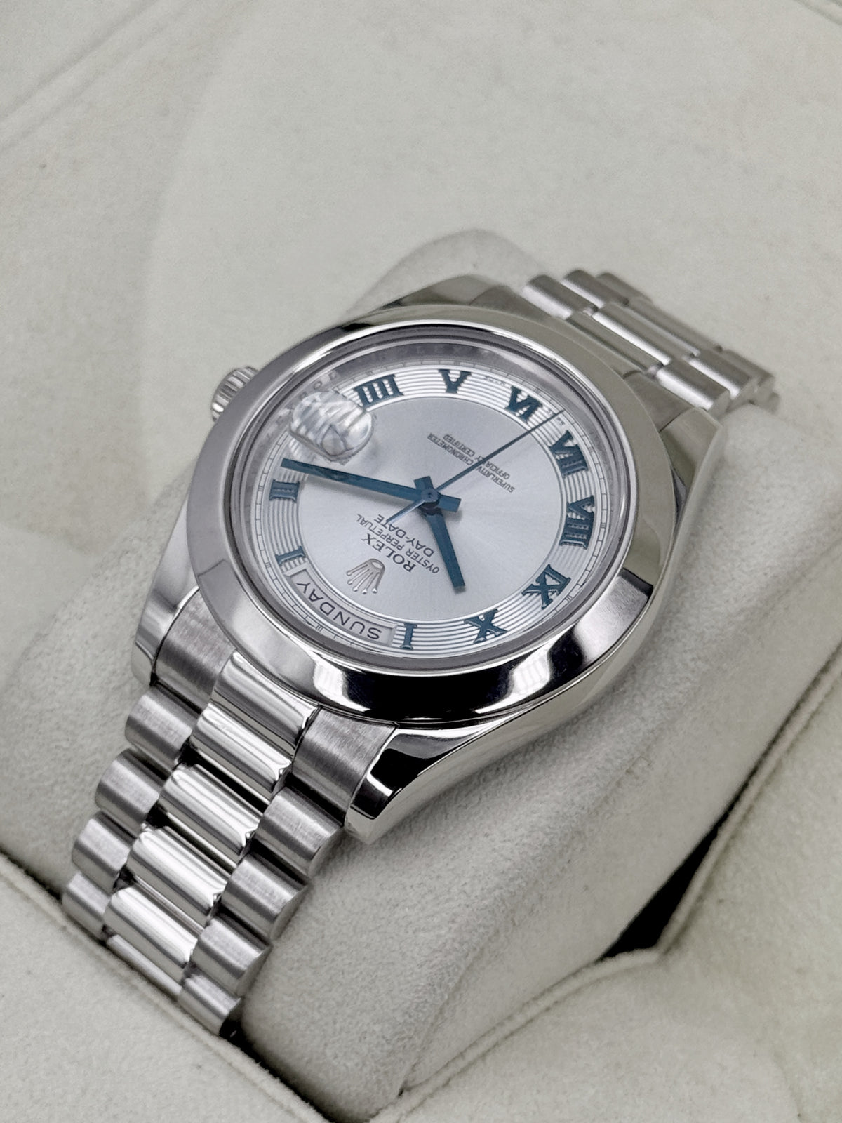 2009 Rolex Day-Date II 41mm 218206 Platinum Ice Blue Roman Numeral Dial