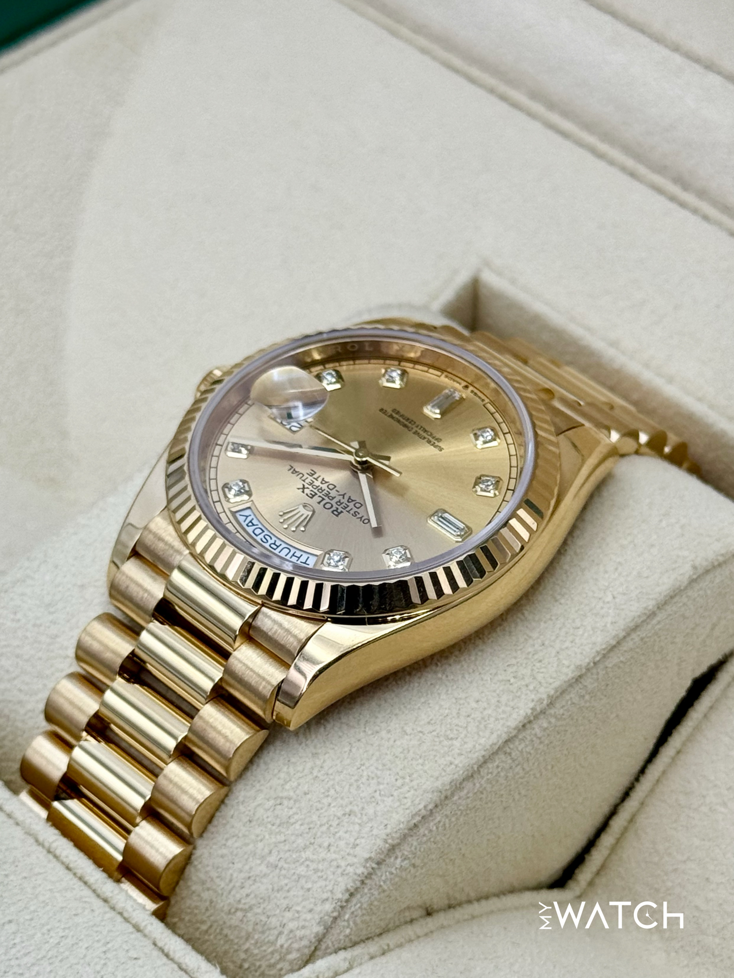 2024 Rolex Day-Date 36mm 128238 Presidential Champagne Diamond Dial