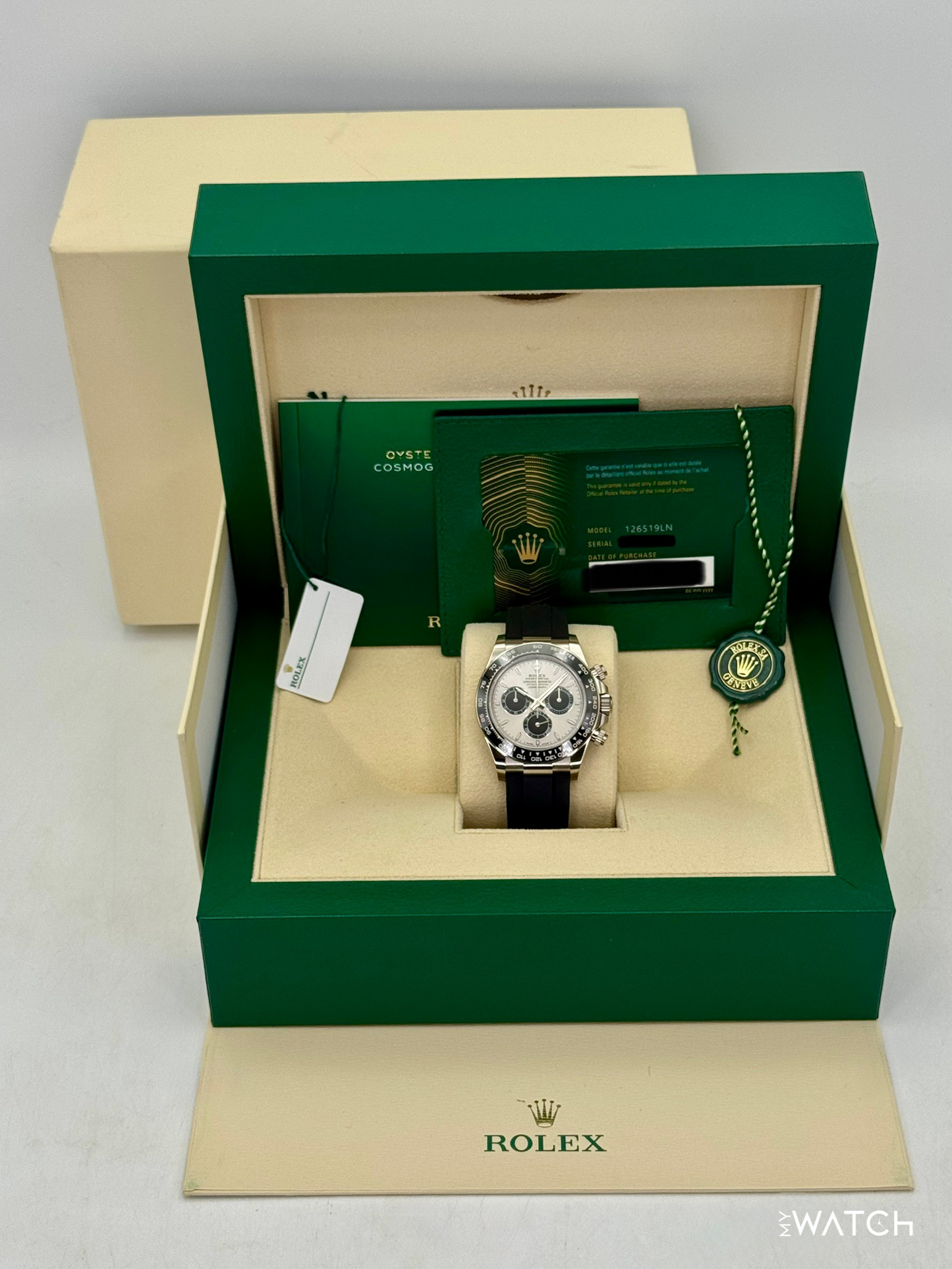 NEW 2025 Rolex Daytona 40mm 126519LN White Gold Oysterflex Silver Ghost Dial - MyWatchLLC