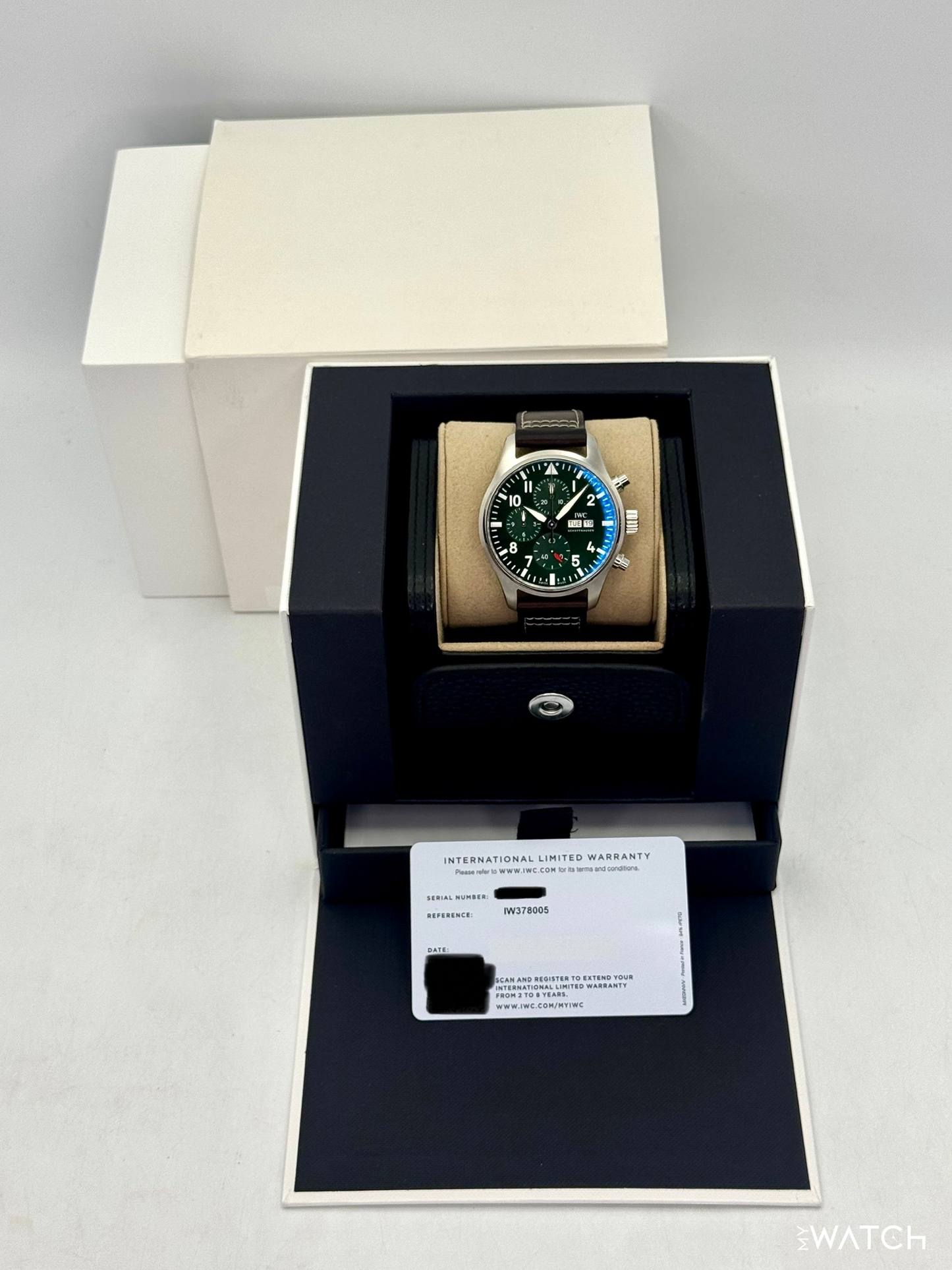 2025 IWC Pilot's Watch Chronograph 43mm IW378005 Steel Green Dial - MyWatchLLC