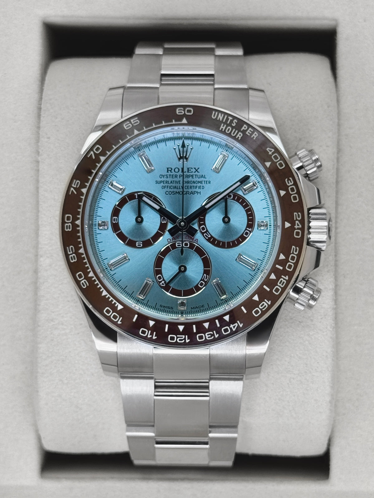NEW 2026 Rolex Daytona 40mm 126506 Platinum Ice-Blue Diamond Baguette Dial (NEW STYLE CARD)