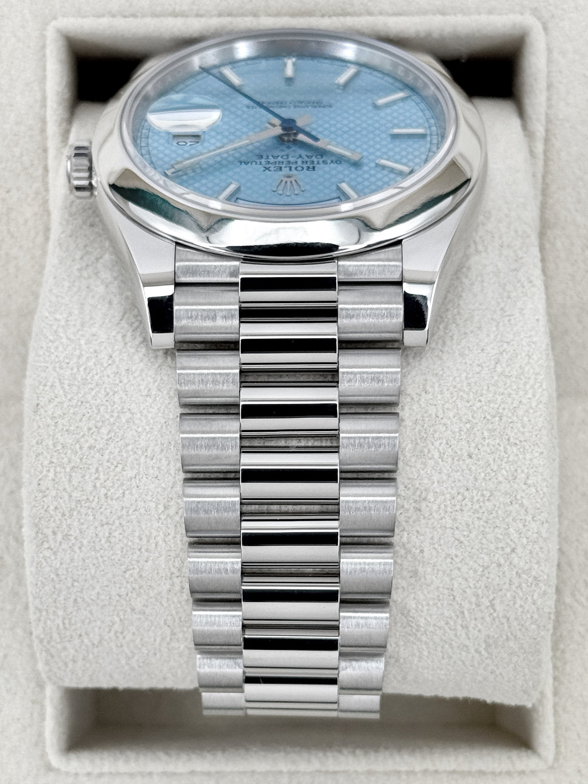 2022 Rolex Day-Date 40mm 228206 Platinum Blue Motif Dial