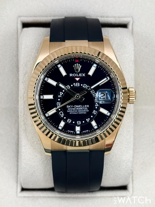 2022 Rolex Sky-Dweller 42mm 326238 Yellow Gold Oysterflex Black Dial