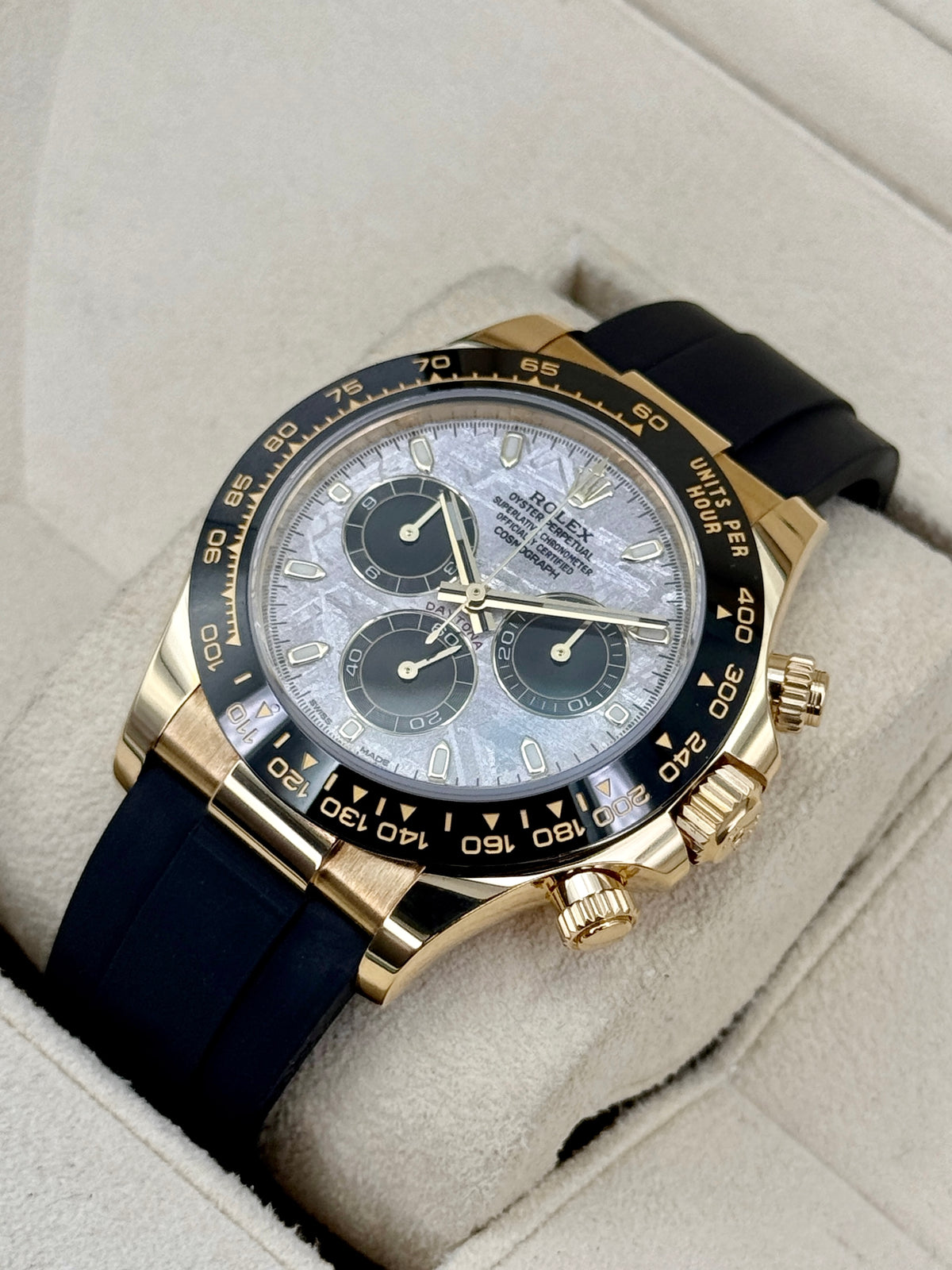 2022 Rolex Daytona 40mm 116518LN Yellow Gold Oysterflex Meteorite Dial