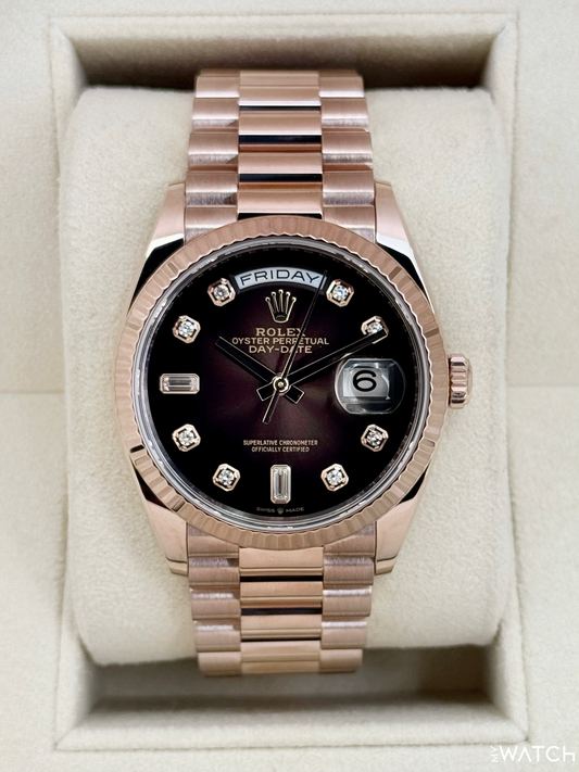 2022 Rolex Day-Date 40mm 128235 Rose Gold Chocolate Diamond Dial