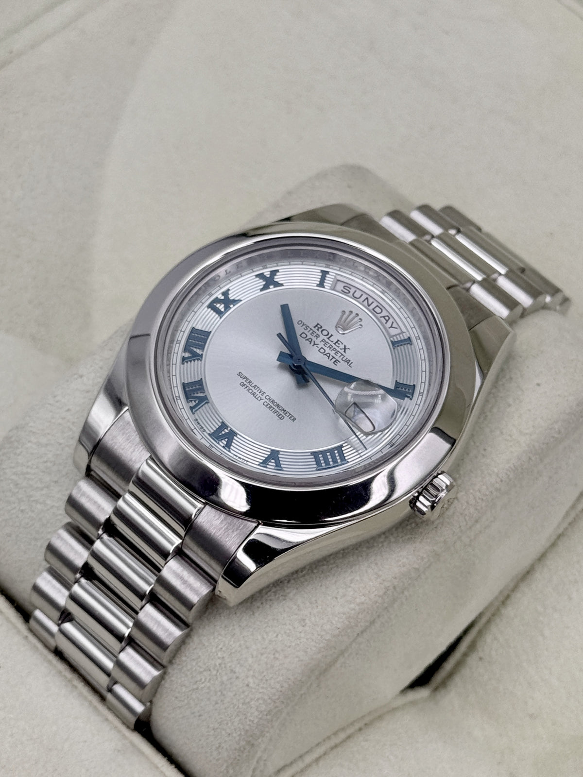 2009 Rolex Day-Date II 41mm 218206 Platinum Ice Blue Roman Numeral Dial