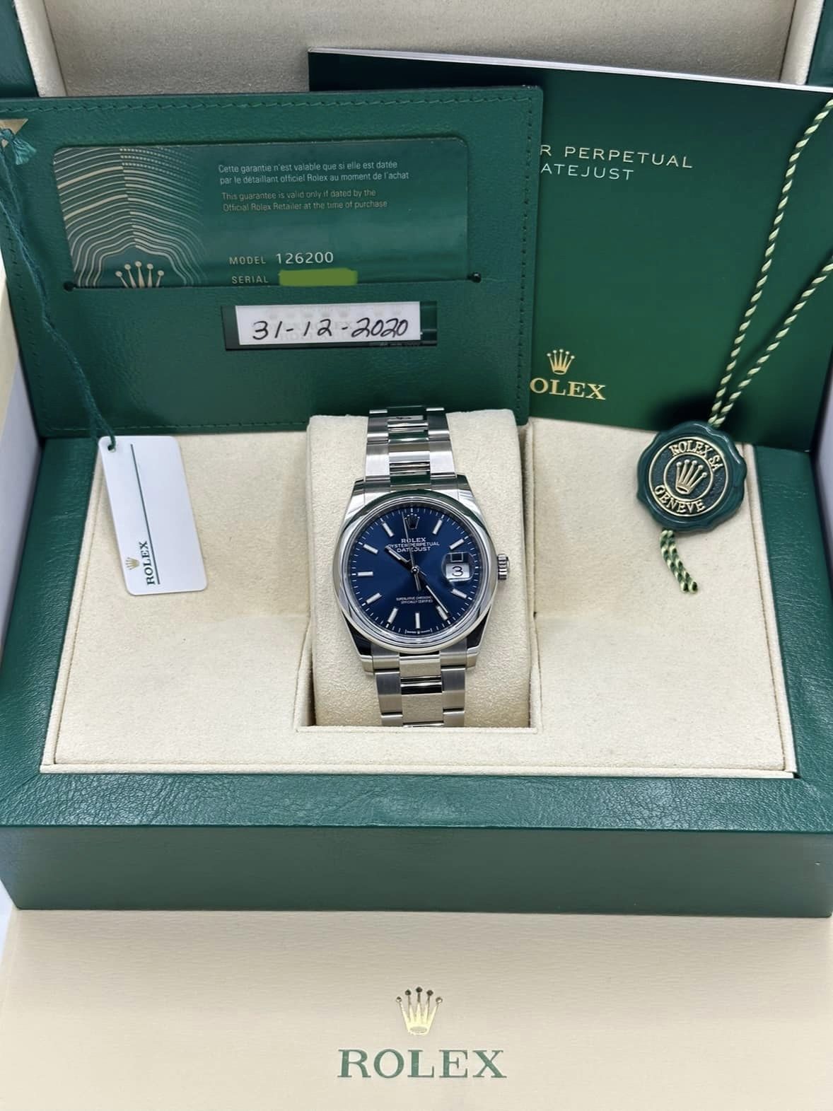 2020 Rolex Datejust 36mm 126200 Stainless Steel Blue Stick Dial - MyWatchLLC