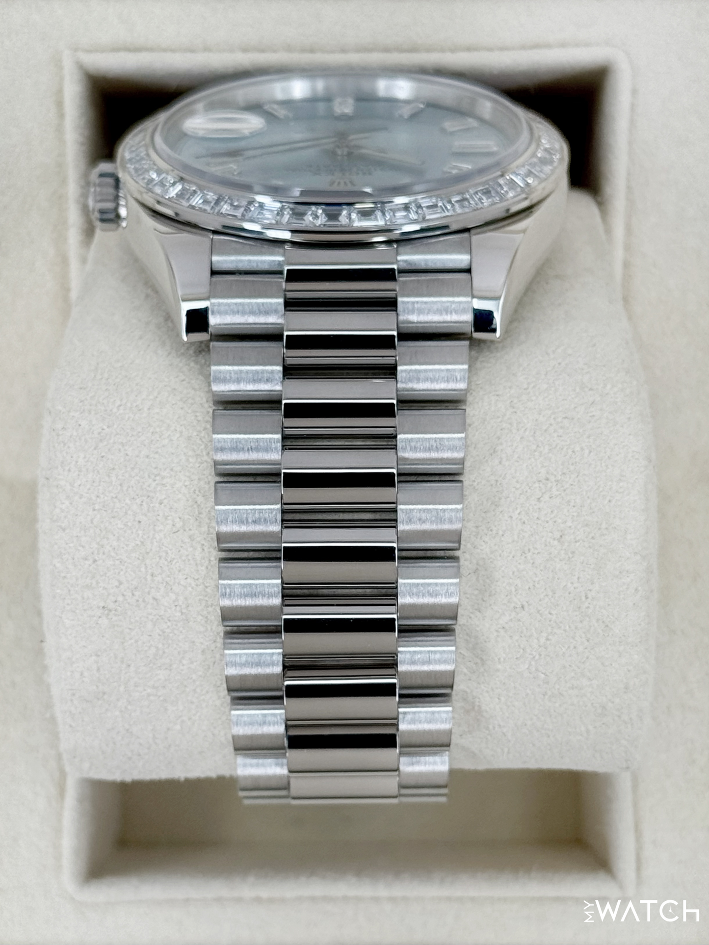 2022 Rolex Day-Date 40mm 228396TBR Ice Blue Diamond Baguette Dial