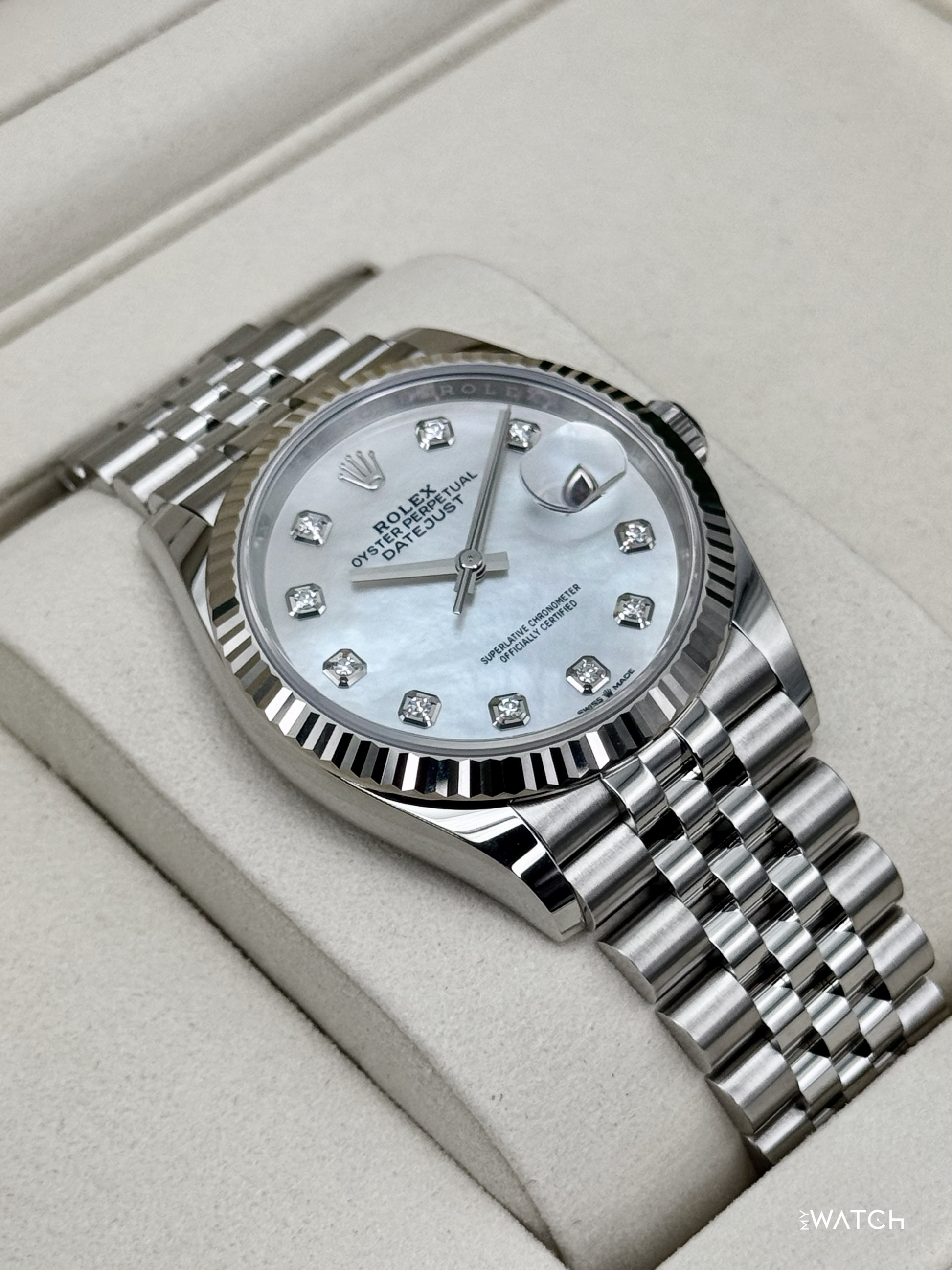 NEW 2026 Rolex Datejust 36mm 126234 Stainless Steel MOP Diamond Dial (STICKERED) - MyWatchLLC