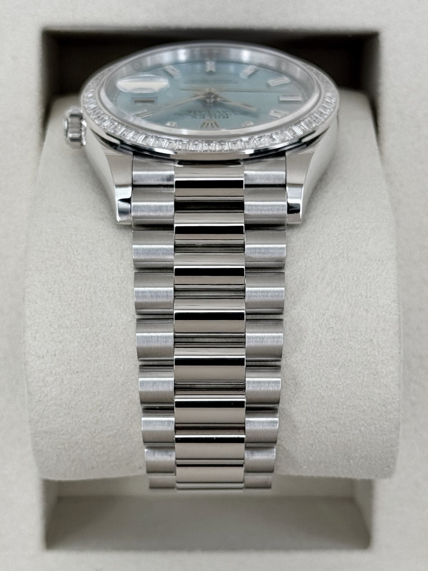 NEW 2026 Rolex Day-Date 36mm 128396TBR Ice Blue Roman Numeral Dial (NEW STYLE CARD)