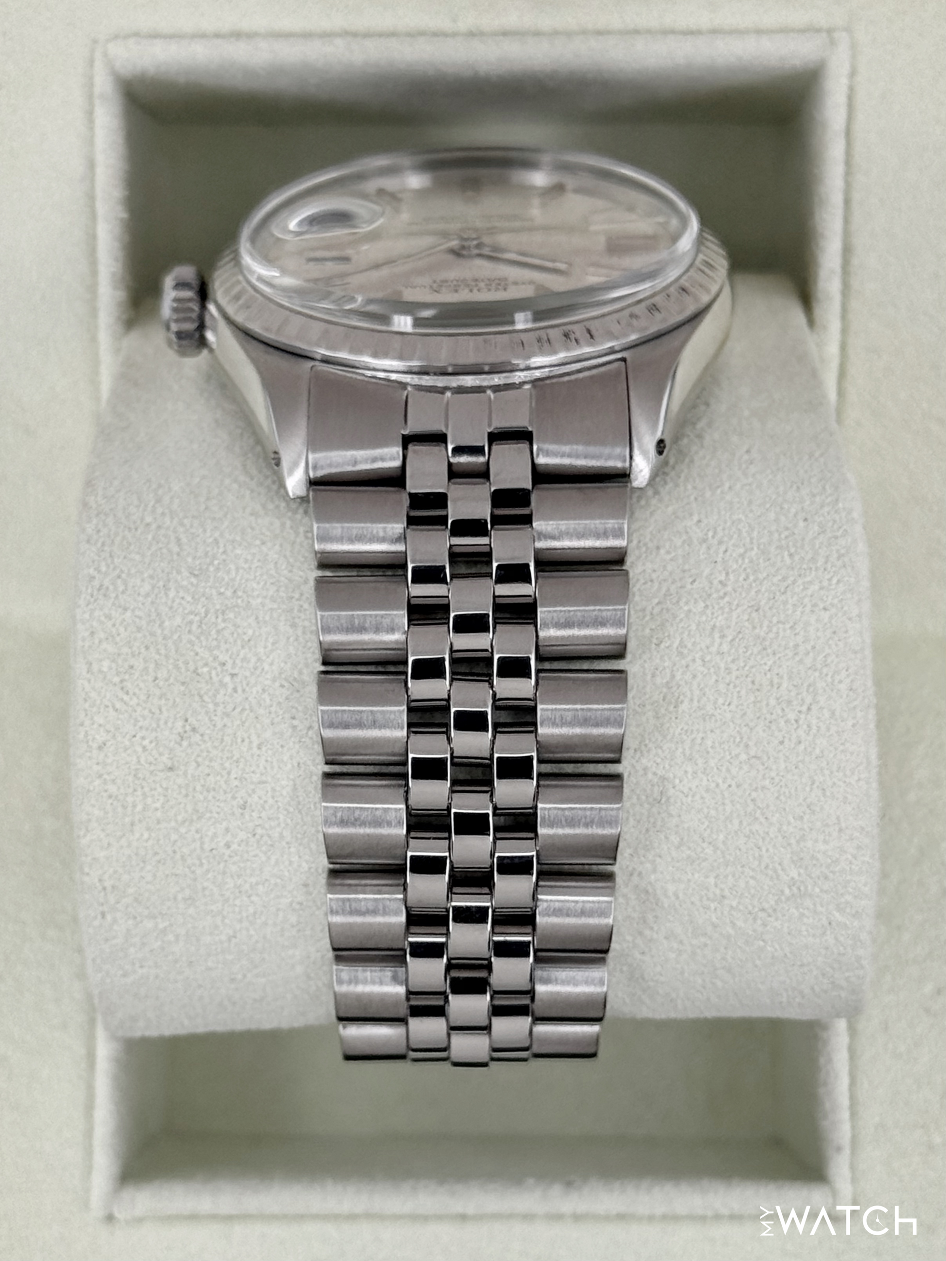 1970 Rolex Datejust 36mm 1603 Stainless Steel Jubilee Silver Linen Dial - MyWatchLLC