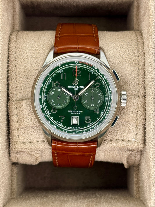 2025 Breitling Premier B01 Chronograph 42mm AB0145 Stainless Steel Green Dial