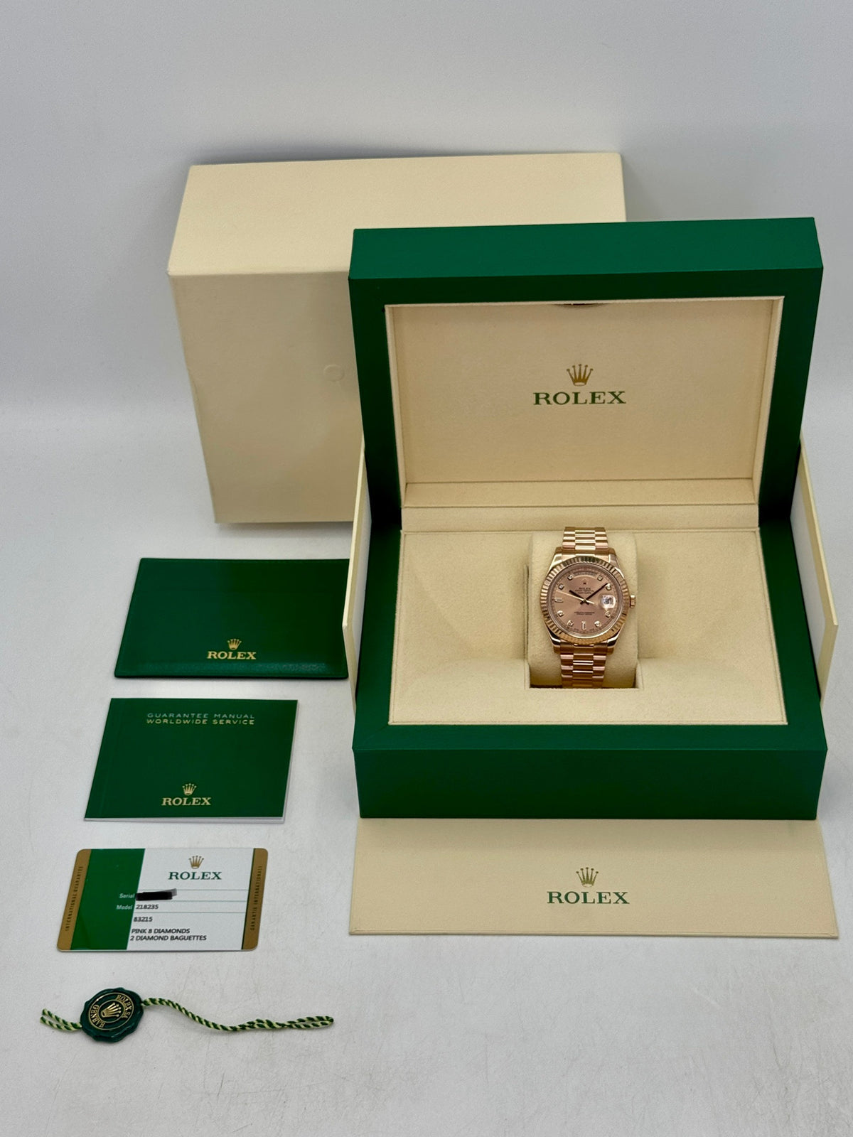 2015 Rolex Day-Date II 41mm 218238 Presidential Rose Gold Pink Diamond Dial