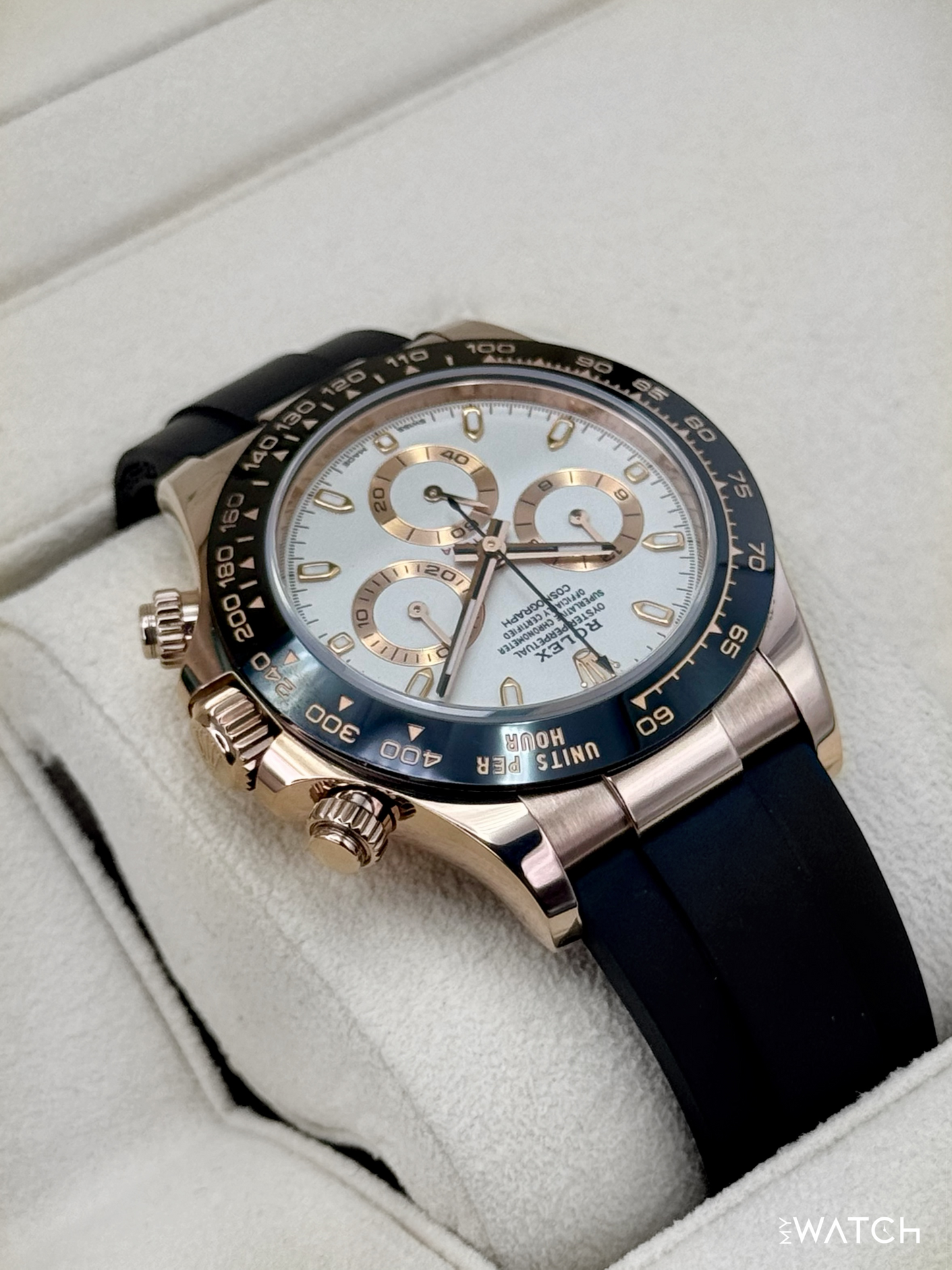 2022 Rolex Daytona 40mm 116515LN Rose Gold Oysterflex White Dial - MyWatchLLC