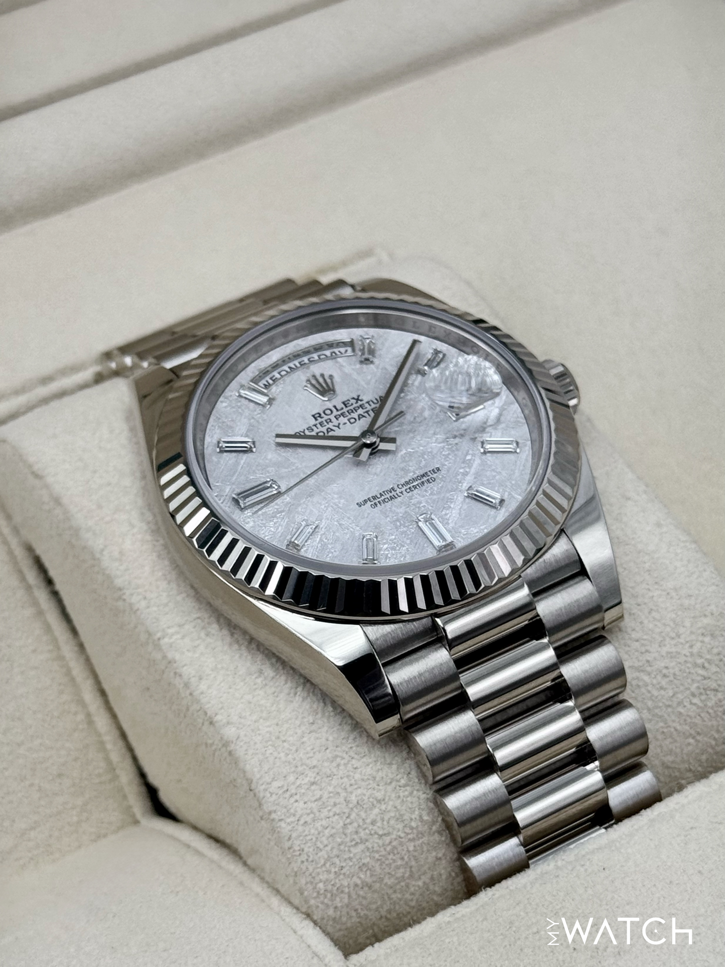 2025 Rolex Day-Date 40mm 228239 Presidential White Gold Meteorite Dial