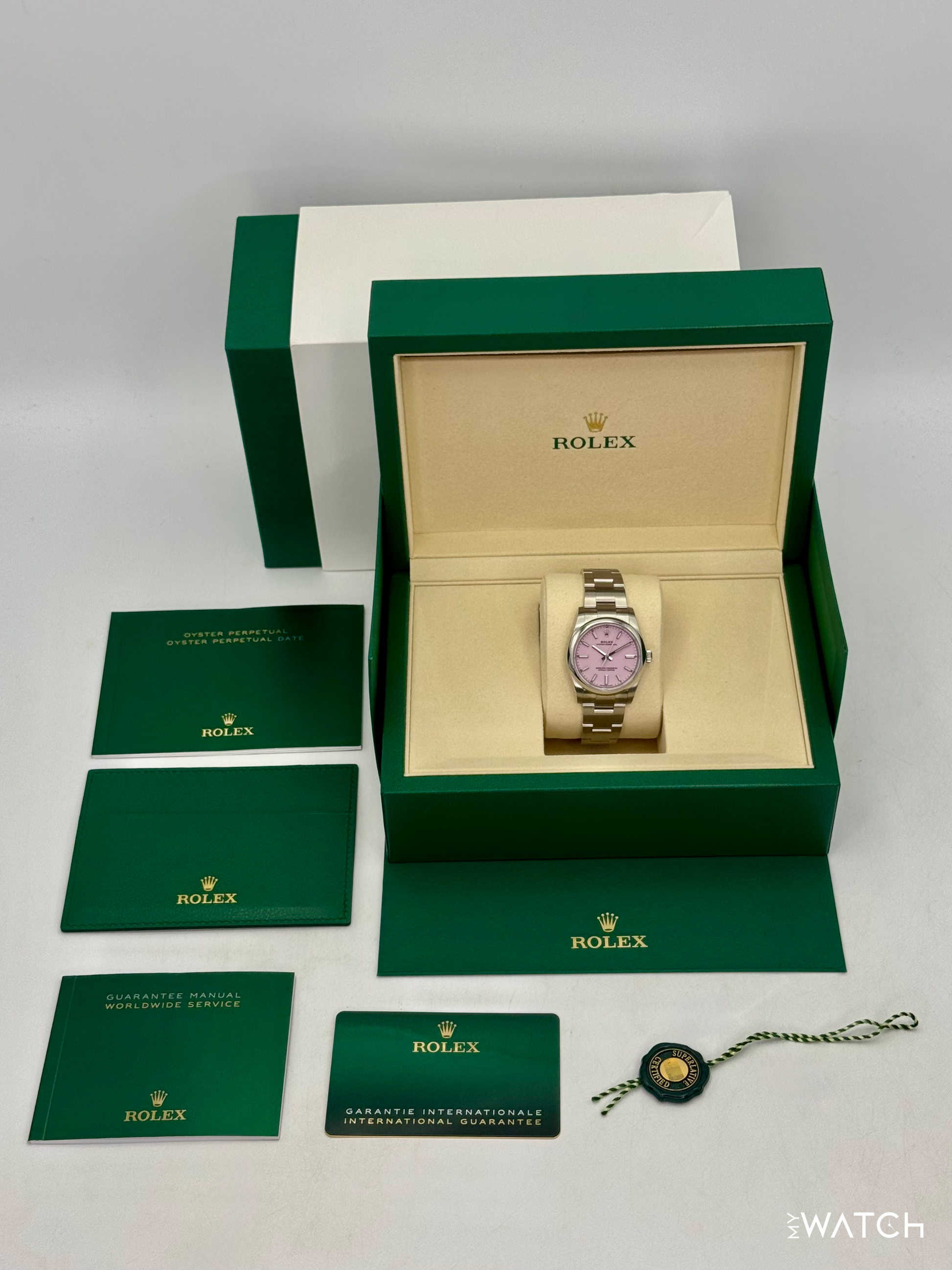 NEW 2025 Rolex Oyster Perpetual 34mm 124200 Stainless Steel Candy Pink Dial - MyWatchLLC
