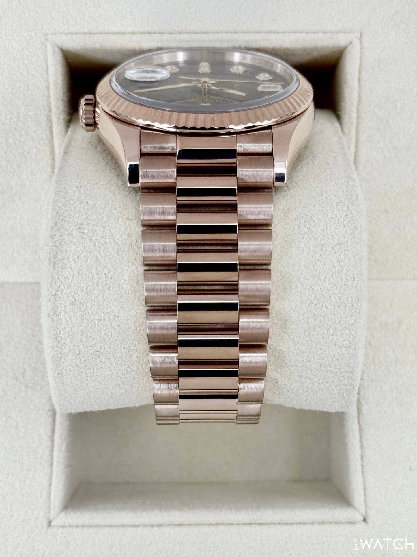 2022 Rolex Day-Date 40mm 128235 Rose Gold Chocolate Diamond Dial