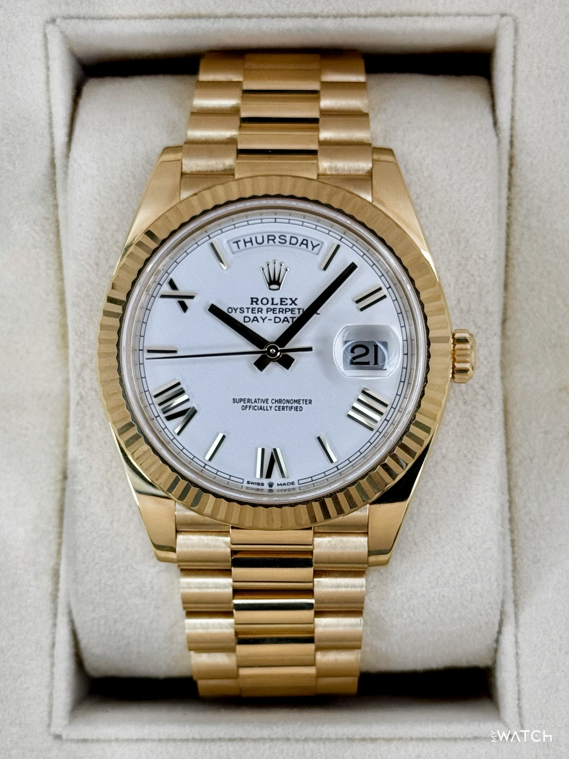 2022 Rolex Day-Date 40mm 228238 Presidential White Dial - MyWatchLLC