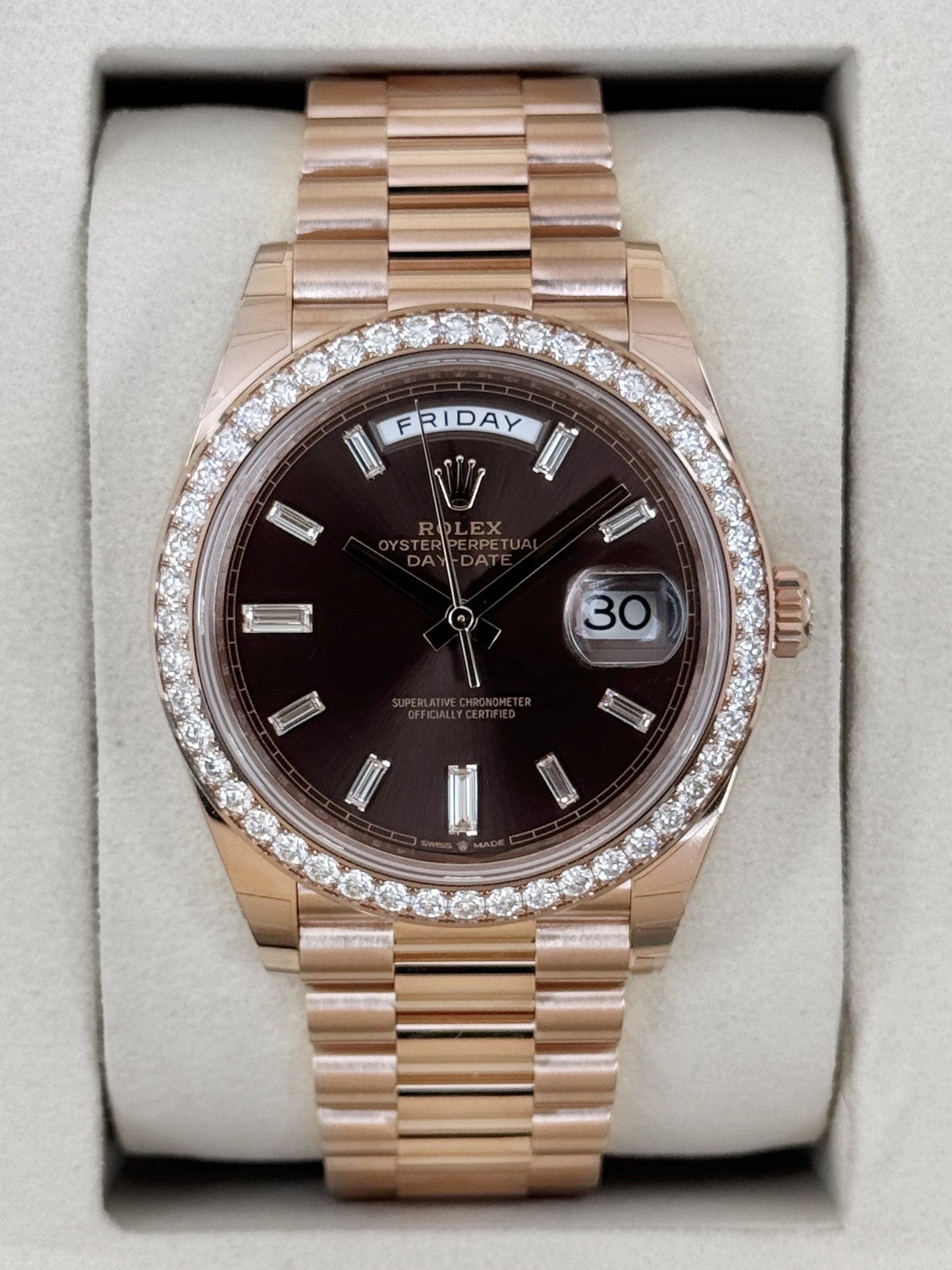 NEW 2026 Rolex Day-Date 40mm 228345RBR Rose Gold Chocolate Diamond Dial (NEW STYLE CARD and STICKERED)