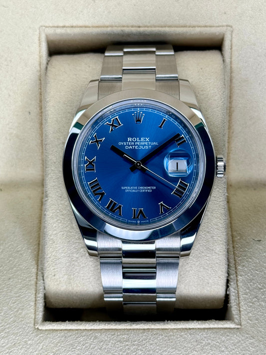 2021 Rolex Datejust 41mm 126300 Oyster Blue Roman Numeral Dial - MyWatchLLC