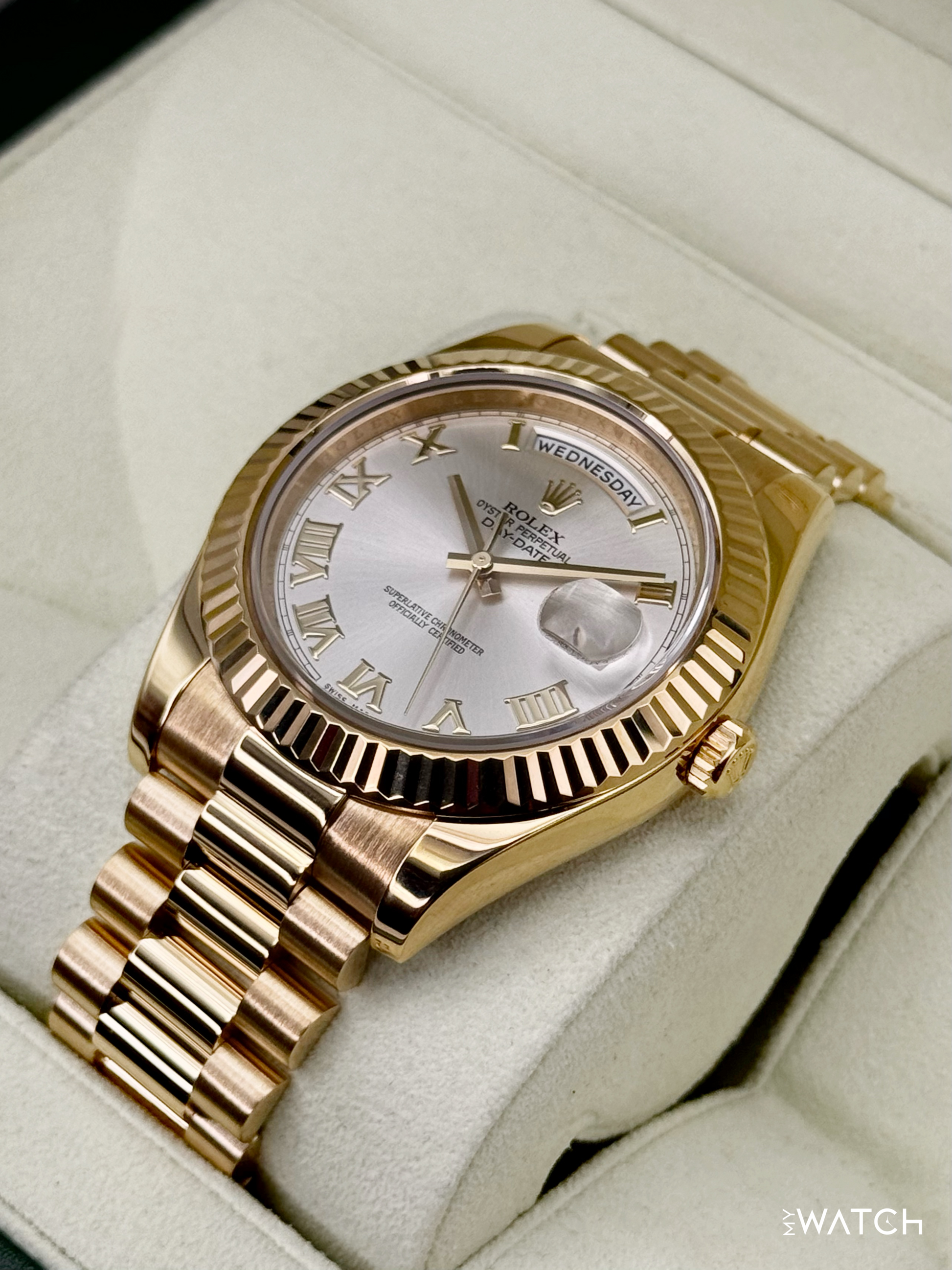 2012 Rolex Day-Date II 41mm 218238 Presidential Silver Dial - MyWatchLLC