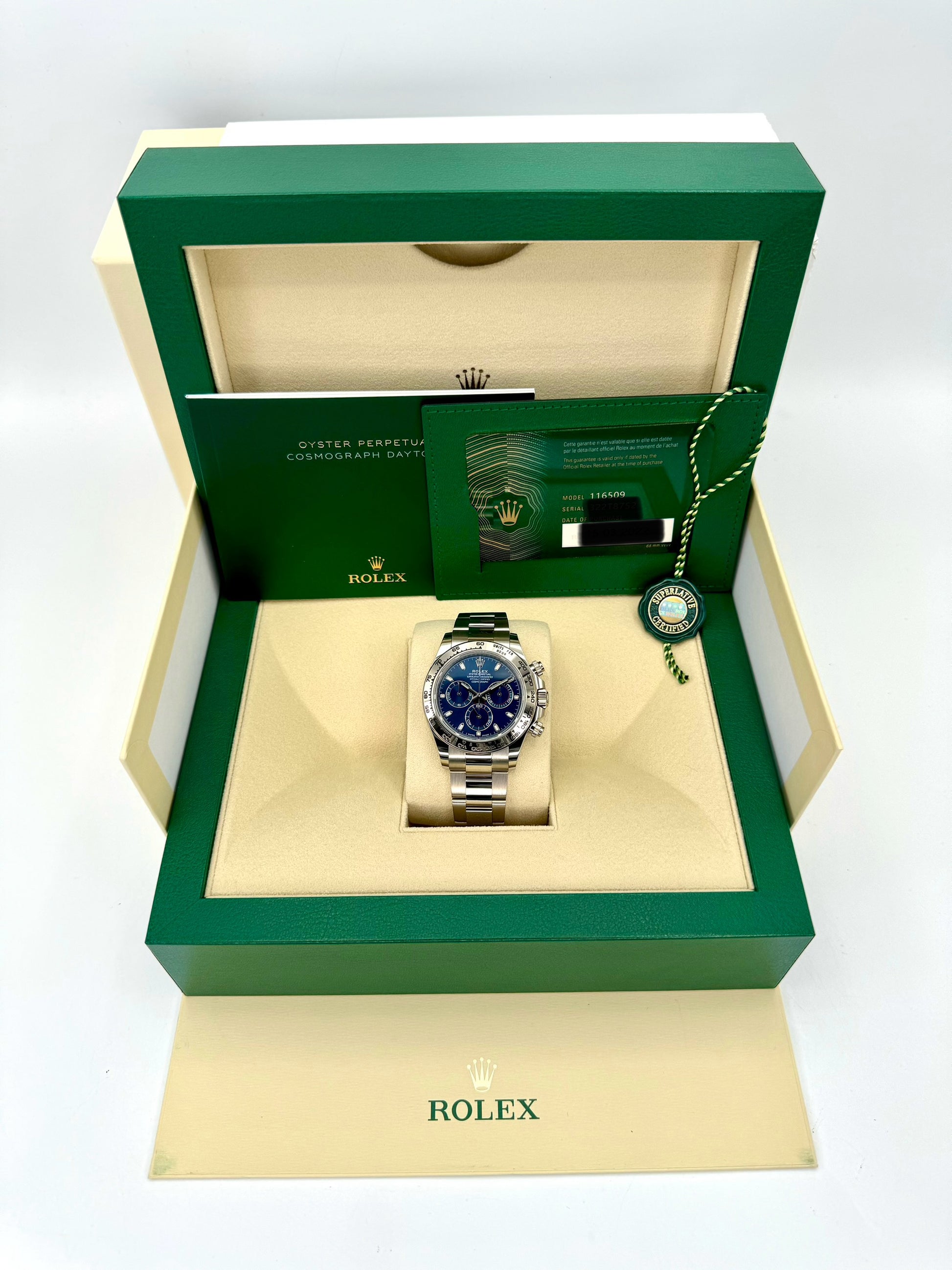 2022 Rolex Daytona 40mm 116509 White Gold Blue Dial - MyWatchLLC