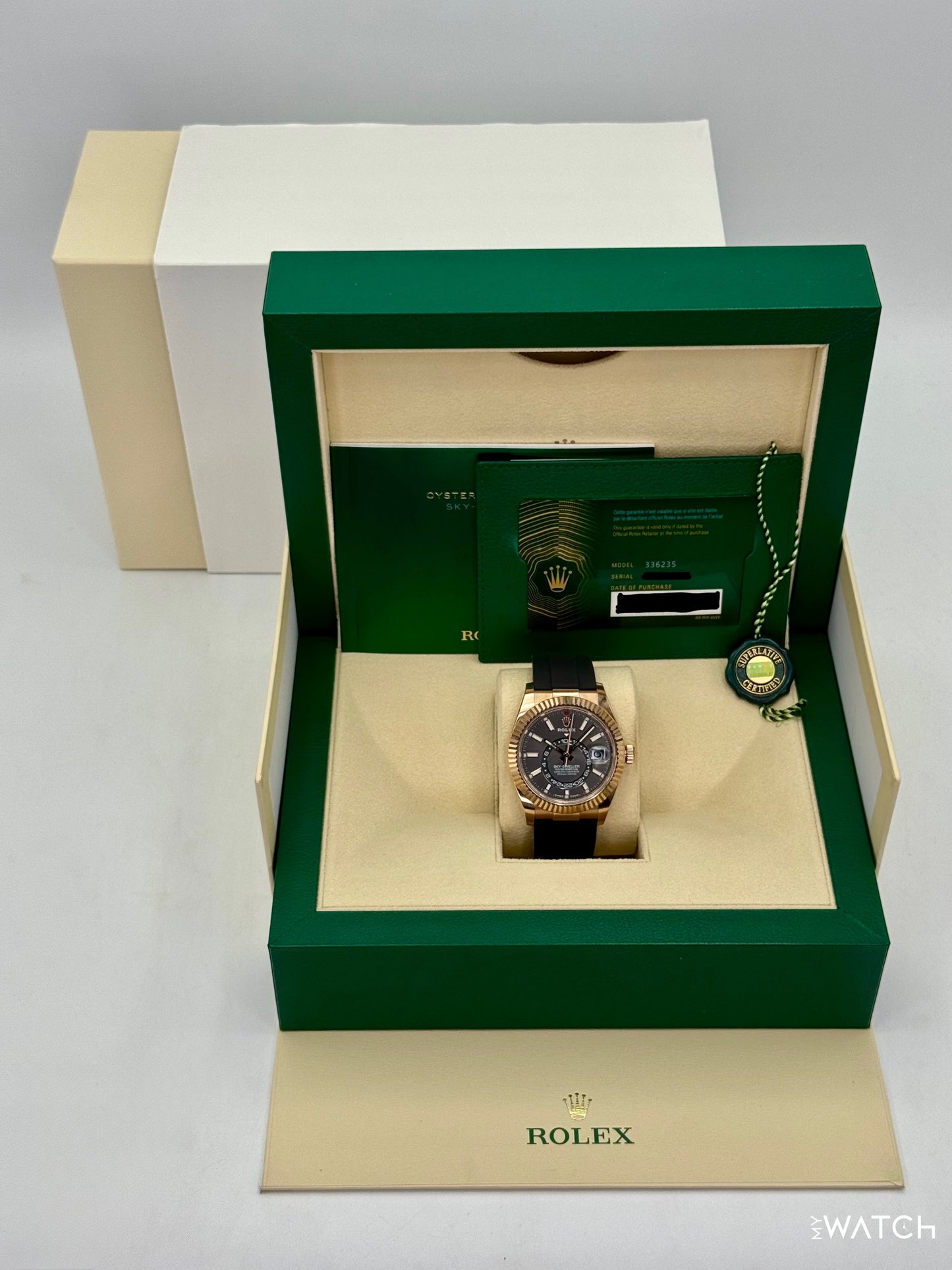 2025 Rolex Sky-Dweller 336235 Rose Gold Oysterflex Rhodium Dial - MyWatchLLC