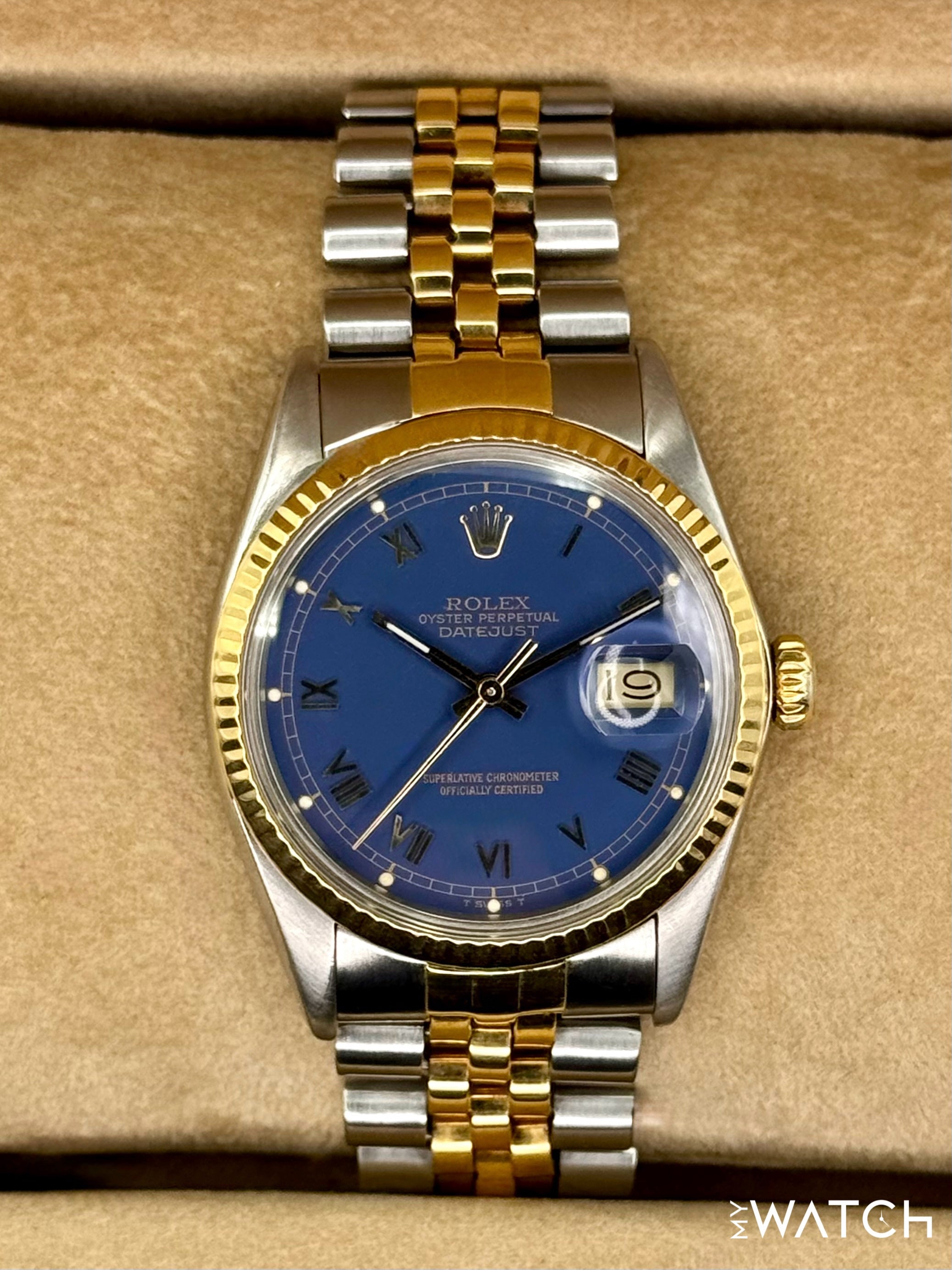 1985 Rolex Datejust 36mm 16013 Two-Tone Jubilee Blue Roman Numeral Dia