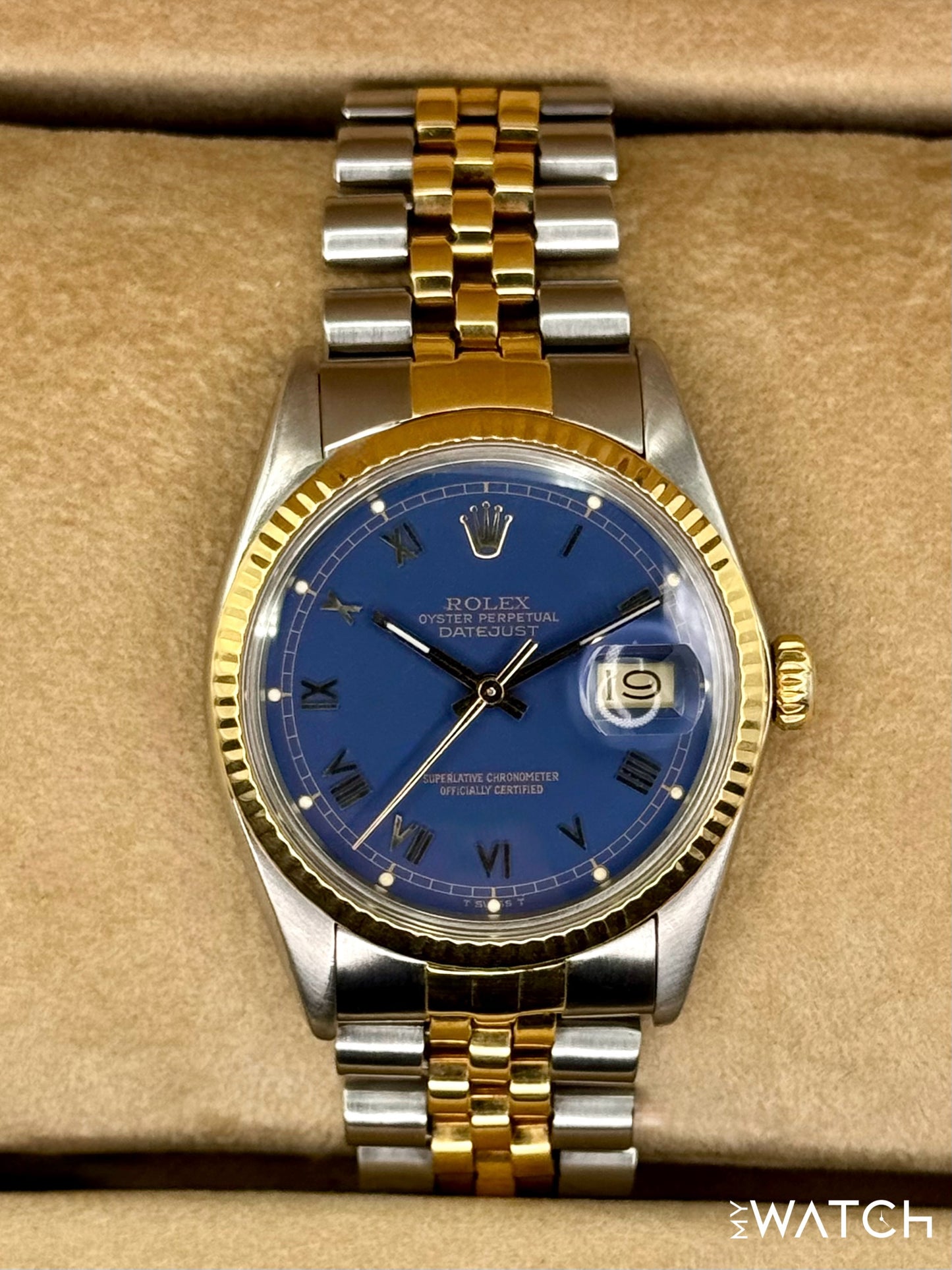1985 Rolex Datejust 36mm 16013 Two-Tone Jubilee Blue Roman Numeral Dial