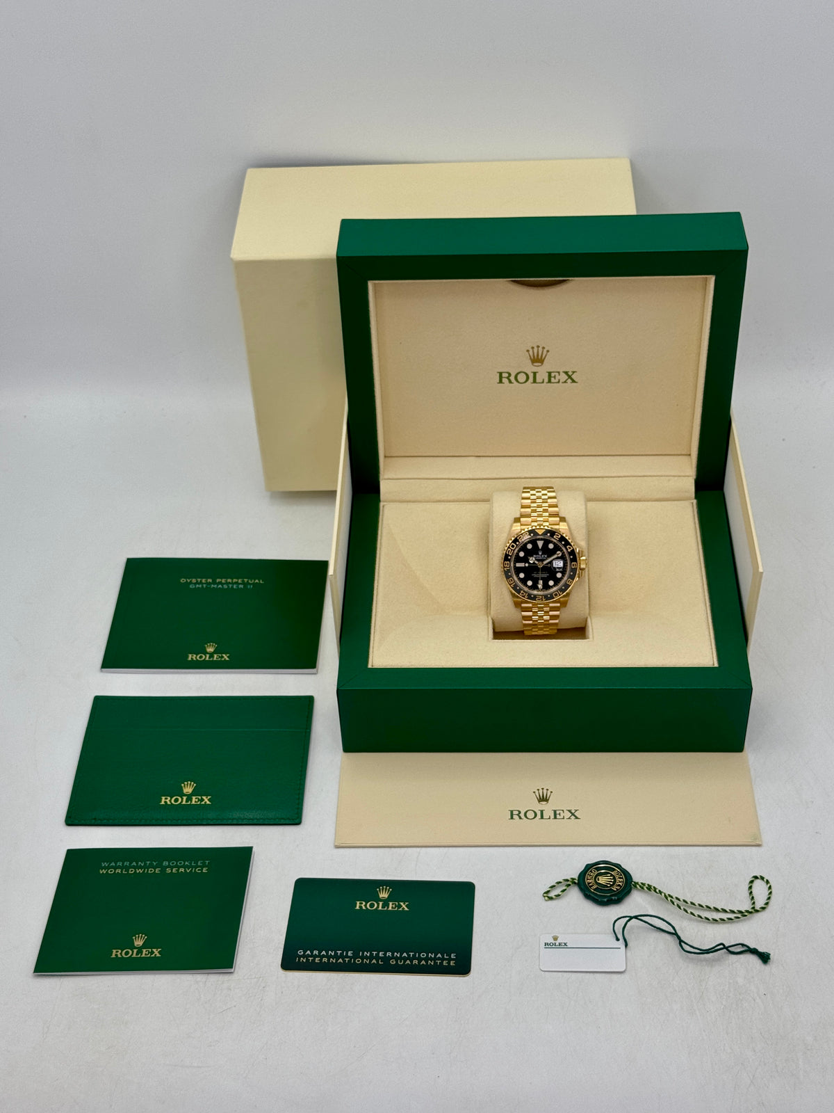 2023 Rolex GMT-Master II 40mm 126718GRNR Yellow Gold Jubilee Black Dial