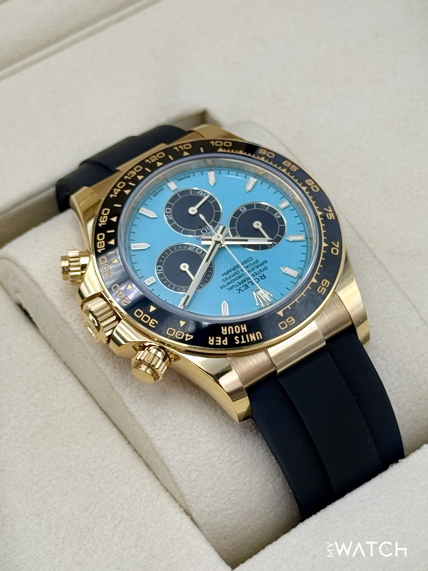 NEW 2025 Rolex Daytona 40mm 126518LN Yellow Gold Oysterflex Turquoise Dial