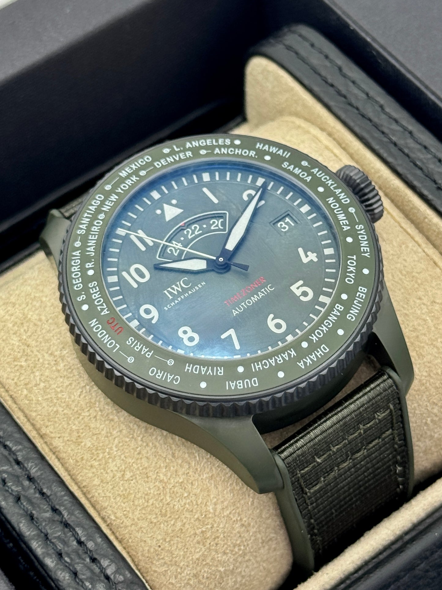 2024 IWC Timezoner Top Gun Woodland Pilot's 46mm IW395601 Ceramic Green Dial