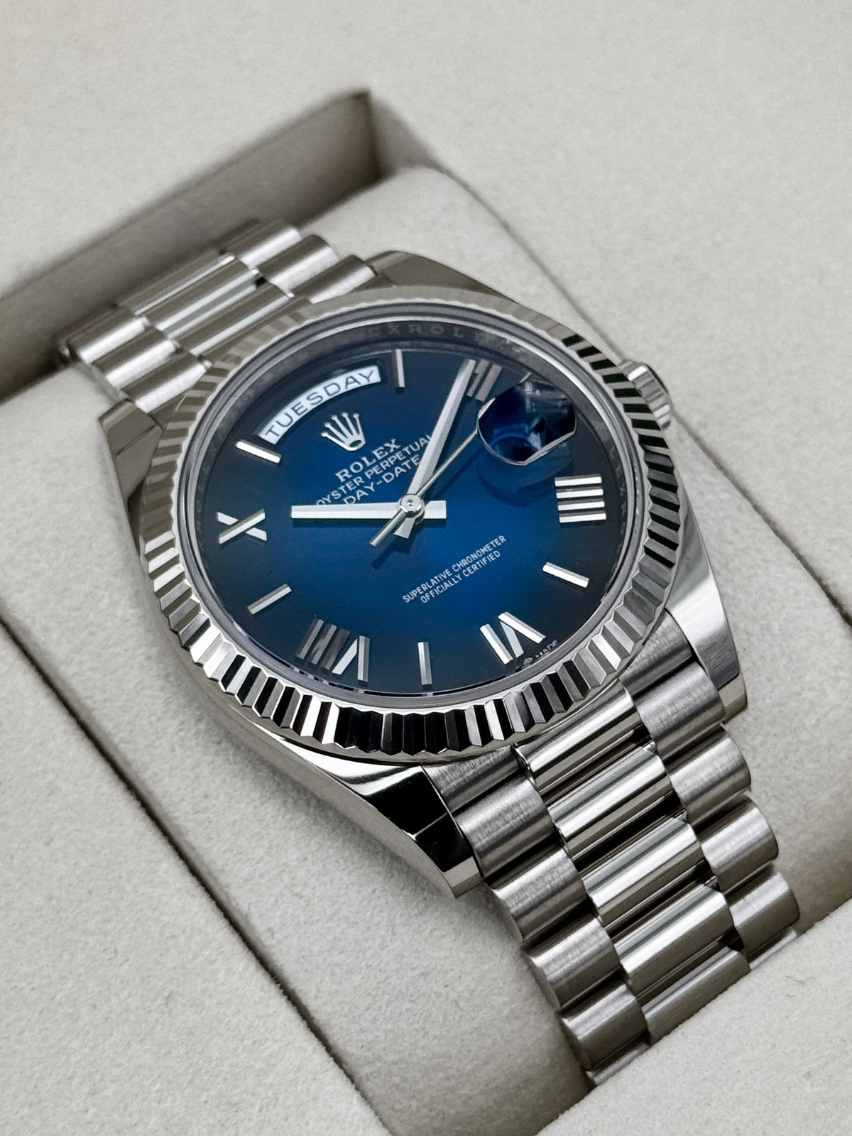 New 2026 Rolex Day-Date 40mm 228239 Presidential Blue Ombre Dial - MyWatchLLC