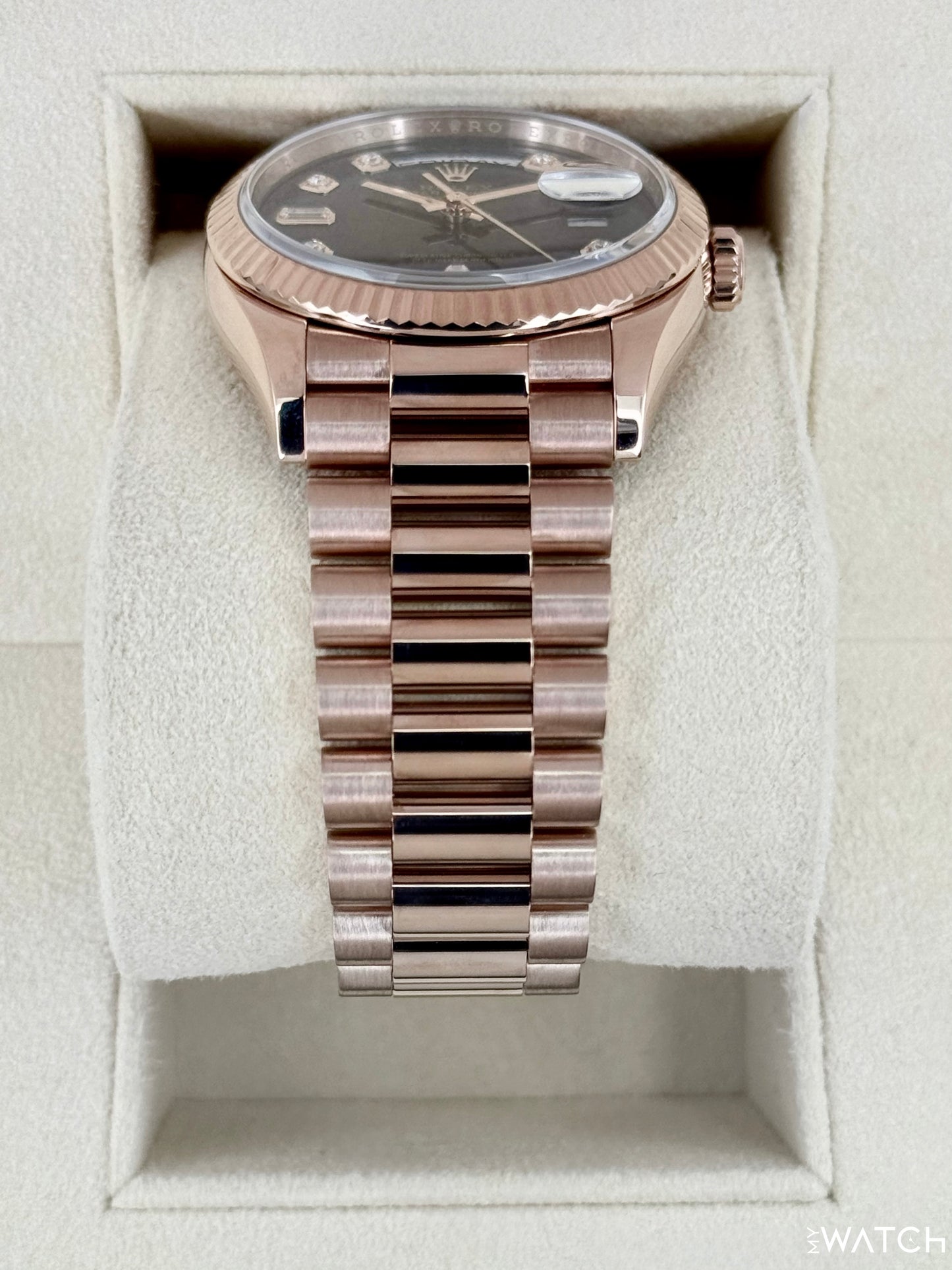 2022 Rolex Day-Date 40mm 128235 Rose Gold Chocolate Diamond Dial