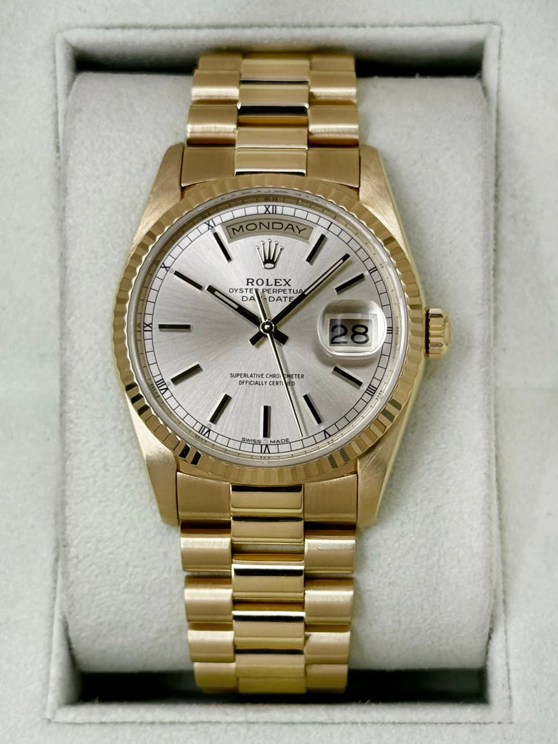 1991 Rolex Day-Date 36mm 18238 Presidential Yellow Gold Silver Dial (RSC)