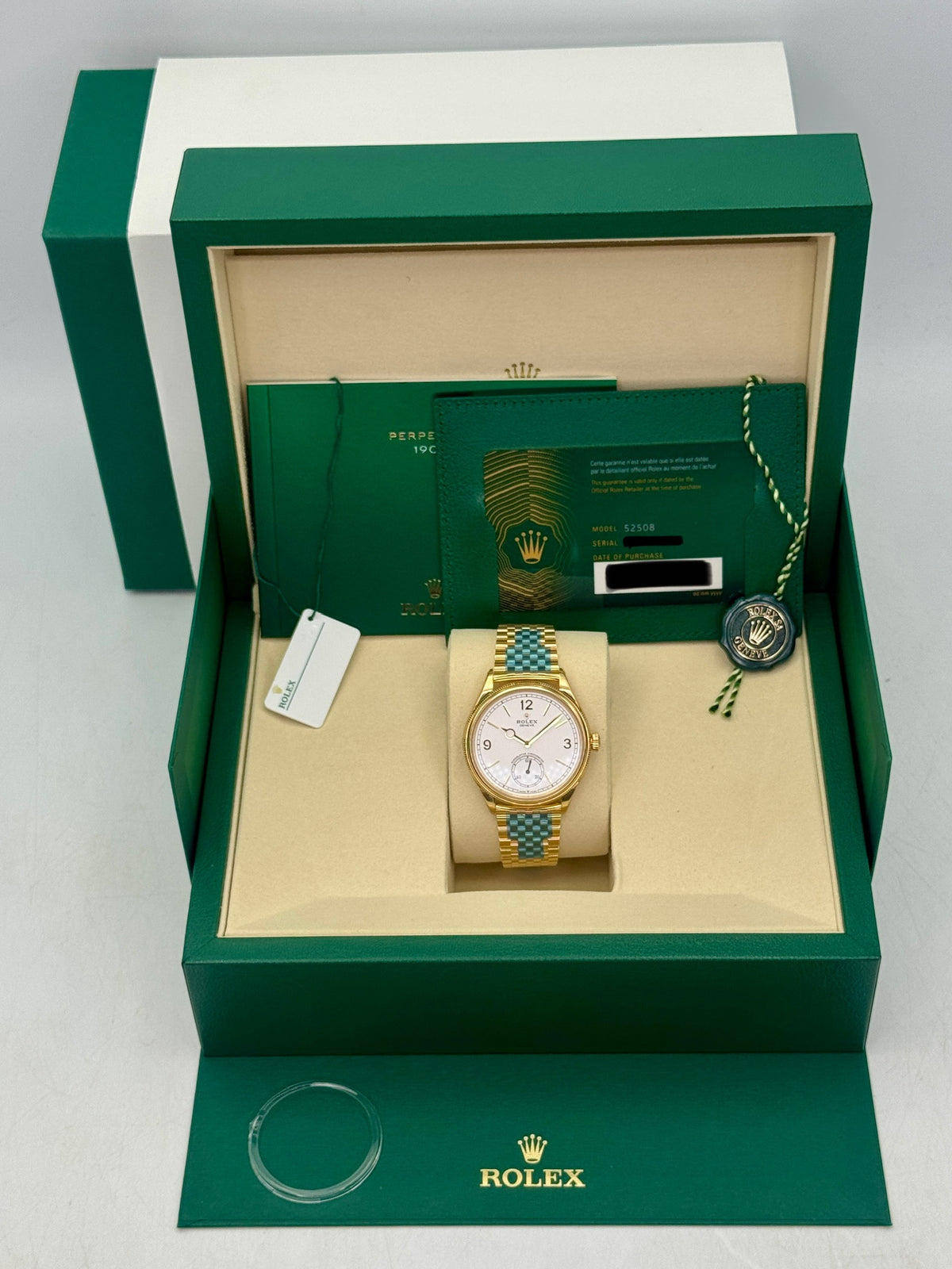 NEW 2026 Rolex 1908 39mm 52508 Yellow Gold Settimo Bracelet White Dial (STICKERED)