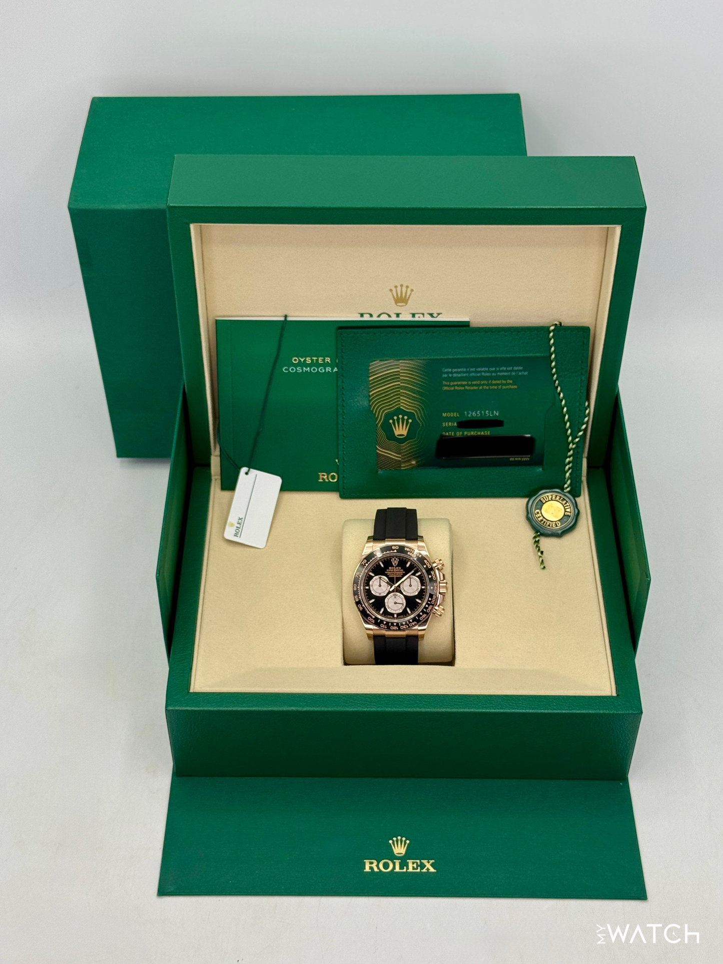 NEW 2026 Rolex Daytona 40mm 126515LN Rose Gold Oysterflex Black Dial - MyWatchLLC