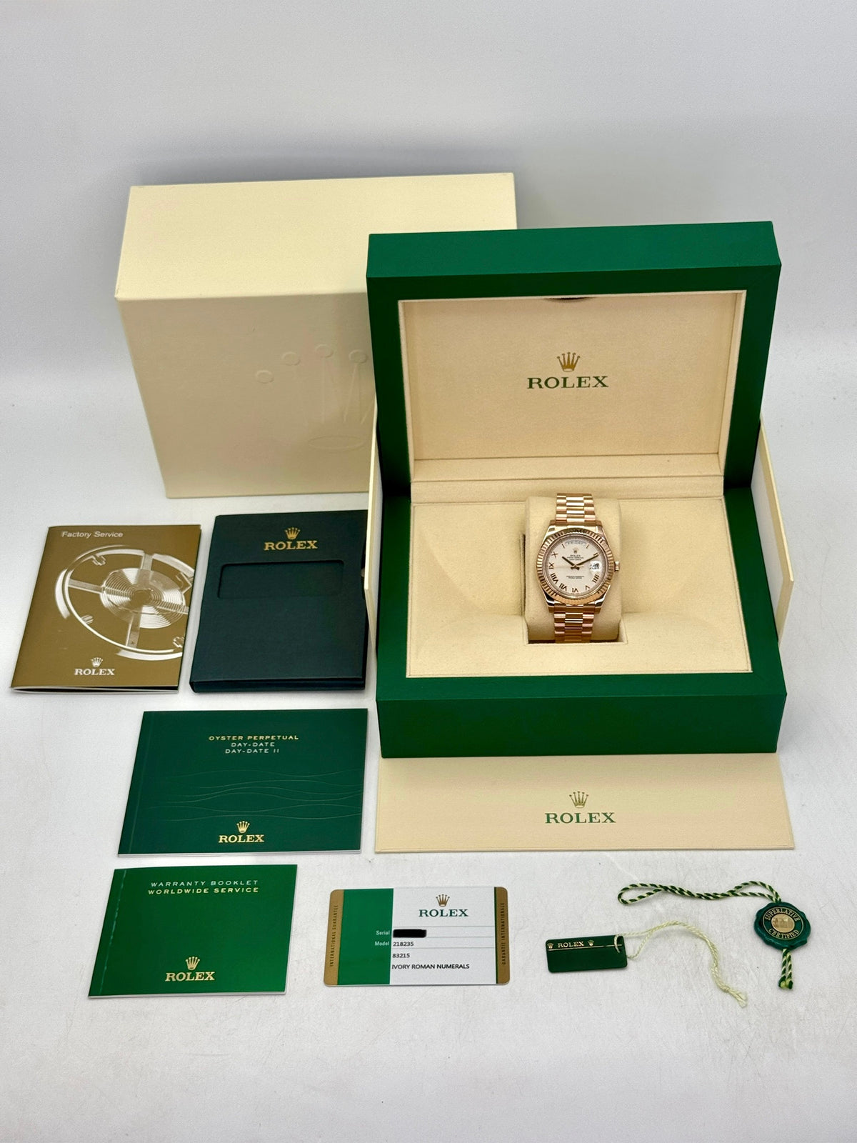 2016 Rolex Day-Date II 41mm 218235 Presidential 18kt Rose Gold Ivory White Dial