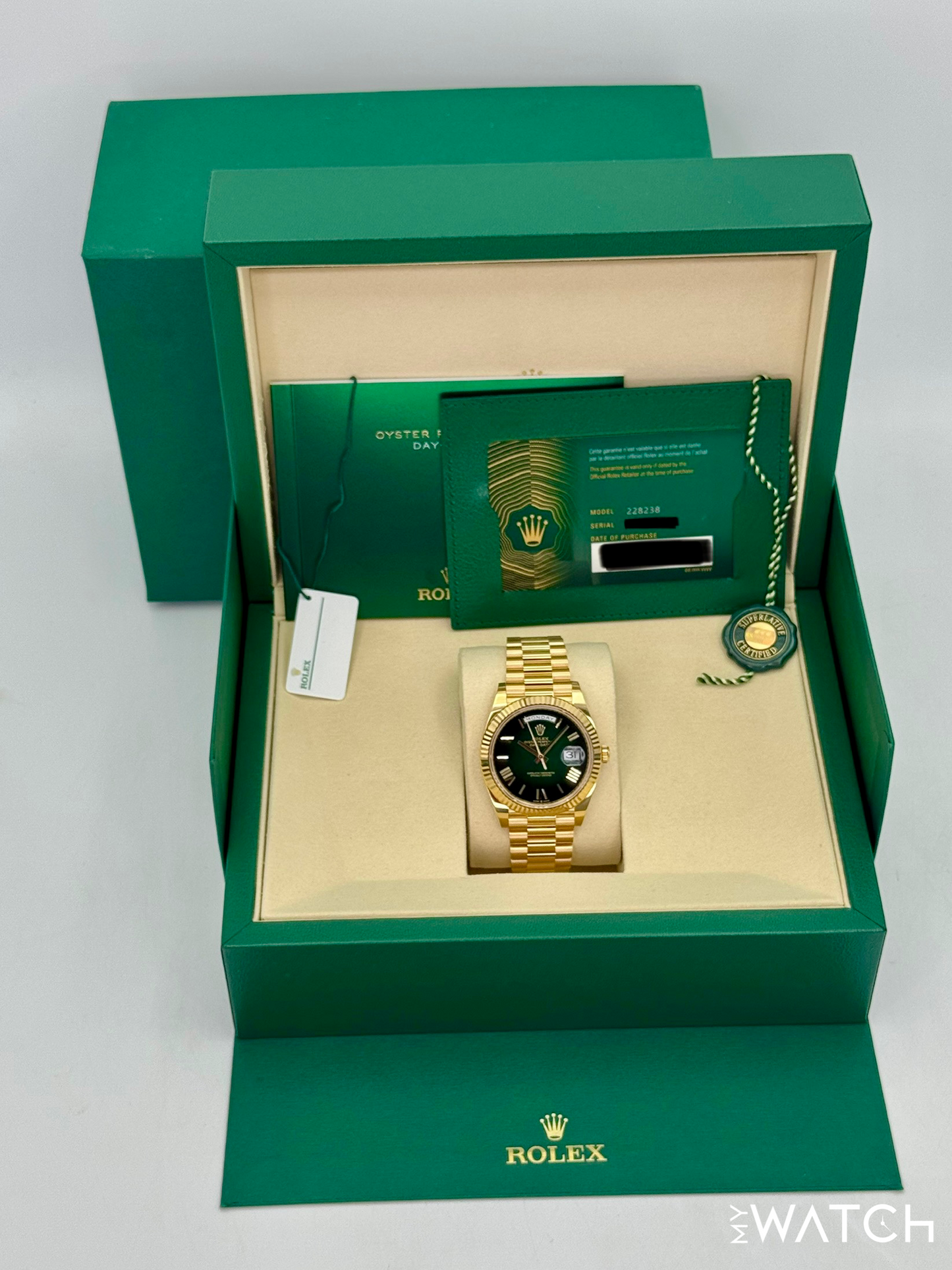 NEW 2025 Rolex Day-Date 40mm 228238 Presidential Green Ombre Dial