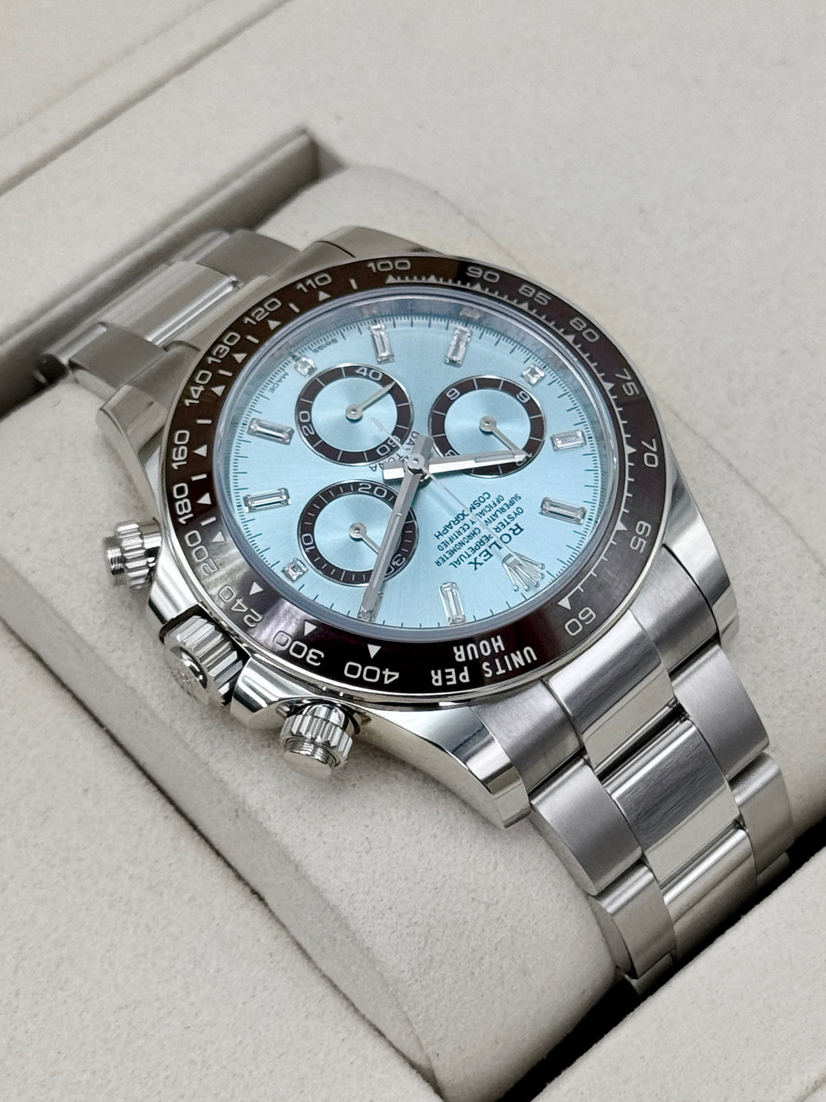 NEW 2026 Rolex Daytona 40mm 126506 Platinum Ice-Blue Diamond Baguette Dial (NEW STYLE CARD)